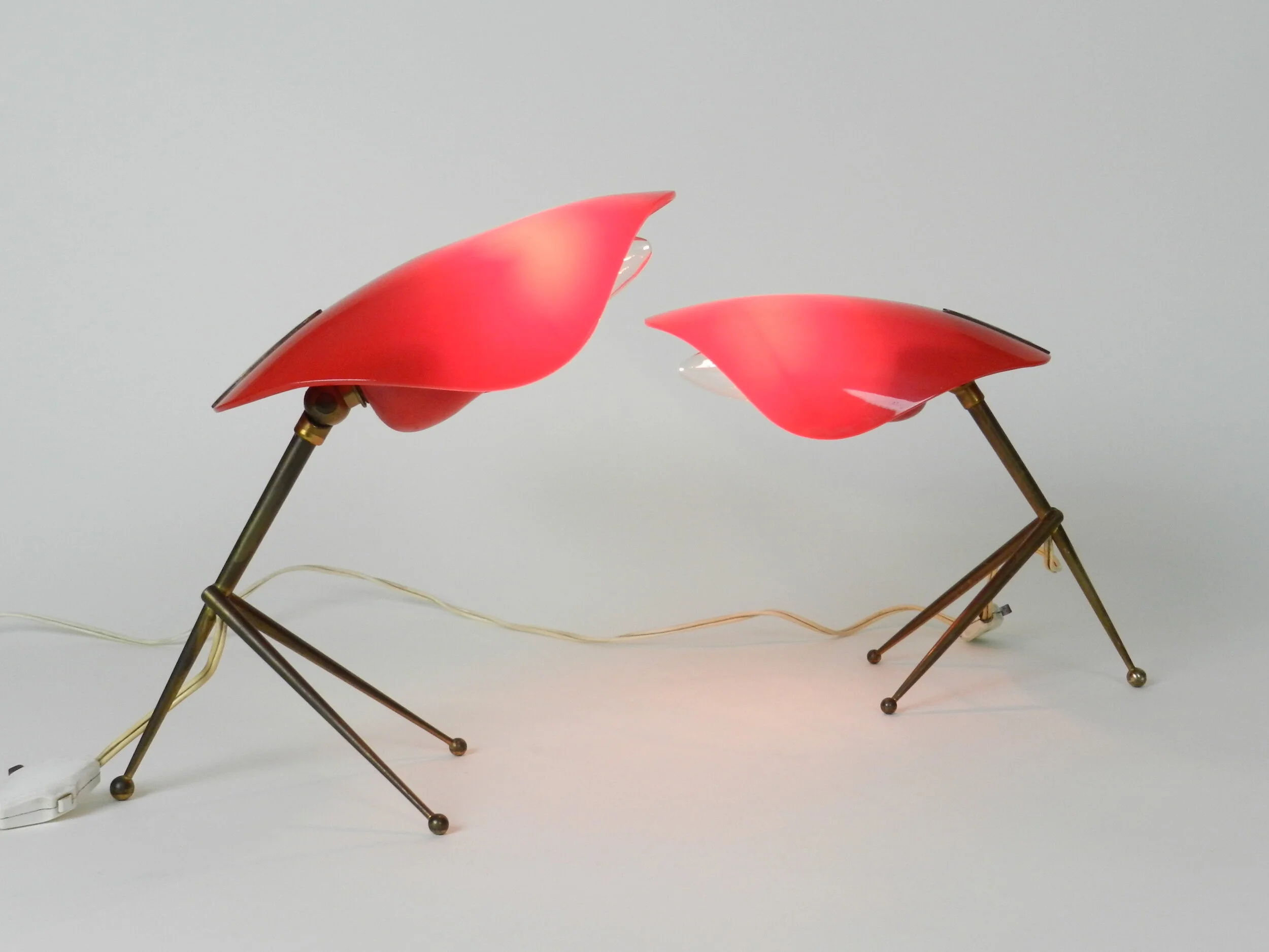 Pair of brass table lamps with acrylic shades by WKR.  Germany, 1950s.