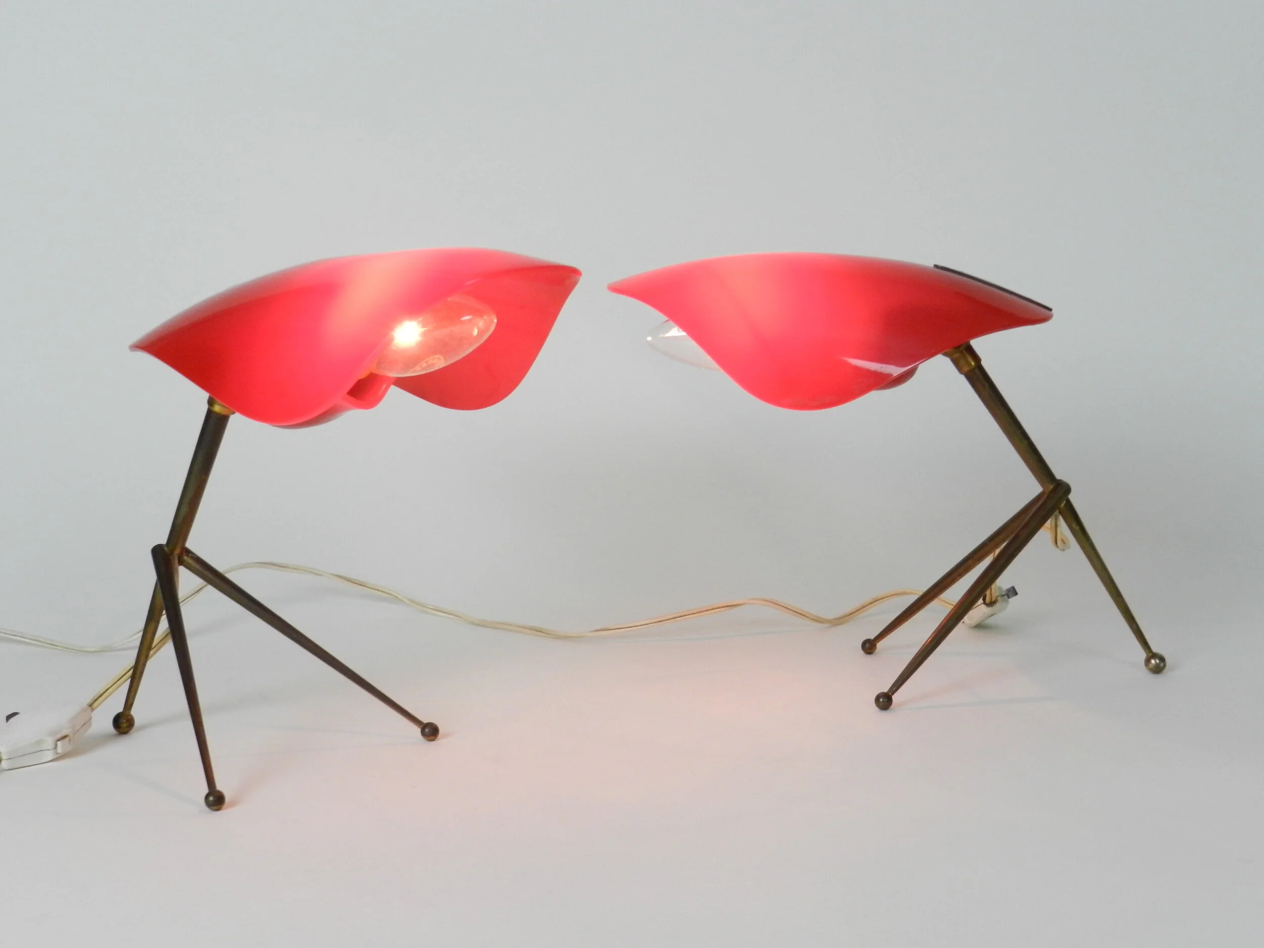 Pair of brass table lamps with acrylic shades by WKR.  Germany, 1950s.
