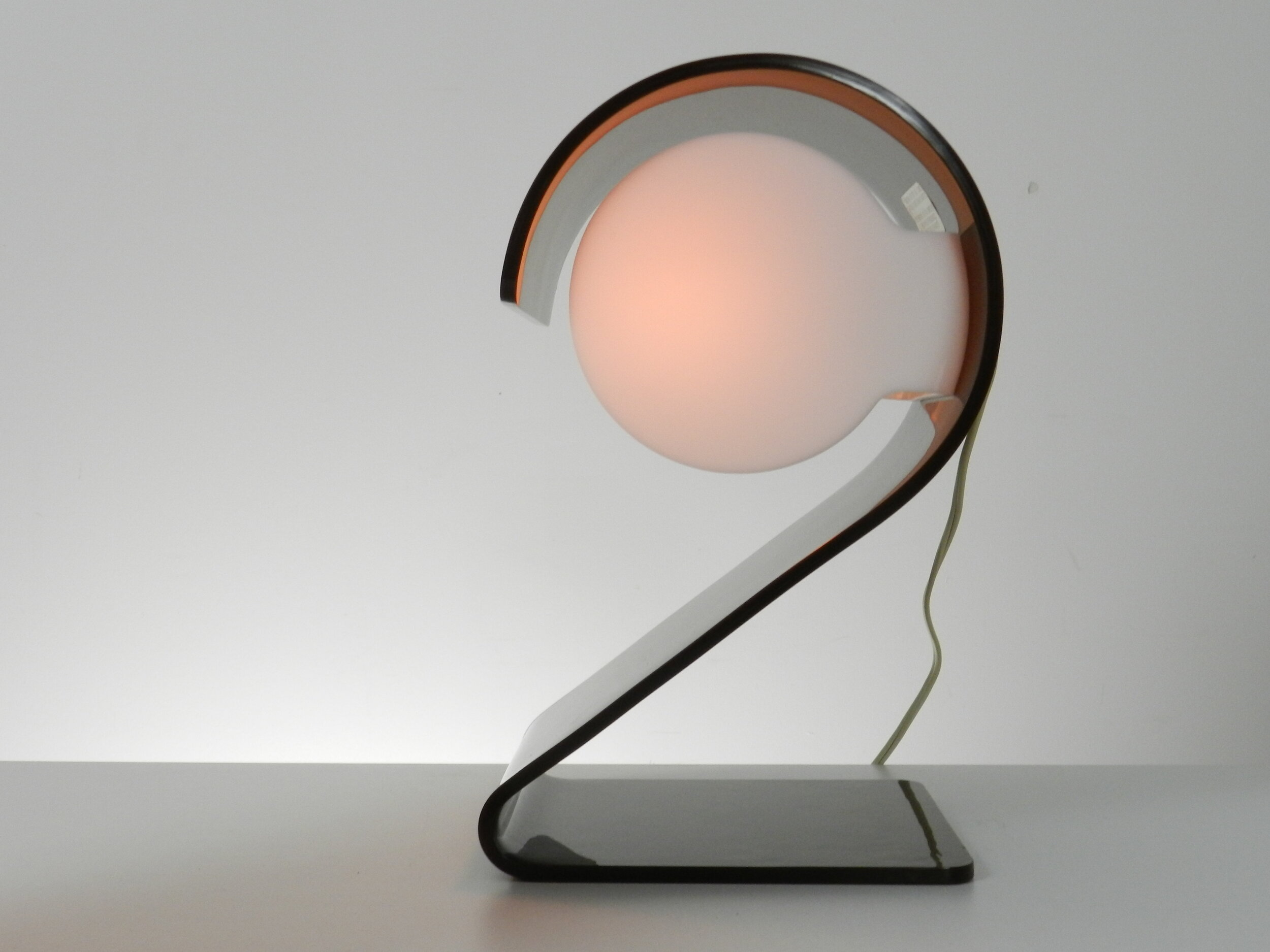 Pair of space age acrylic lamps in brown and white by Hink Design.  Canada, 1970s.