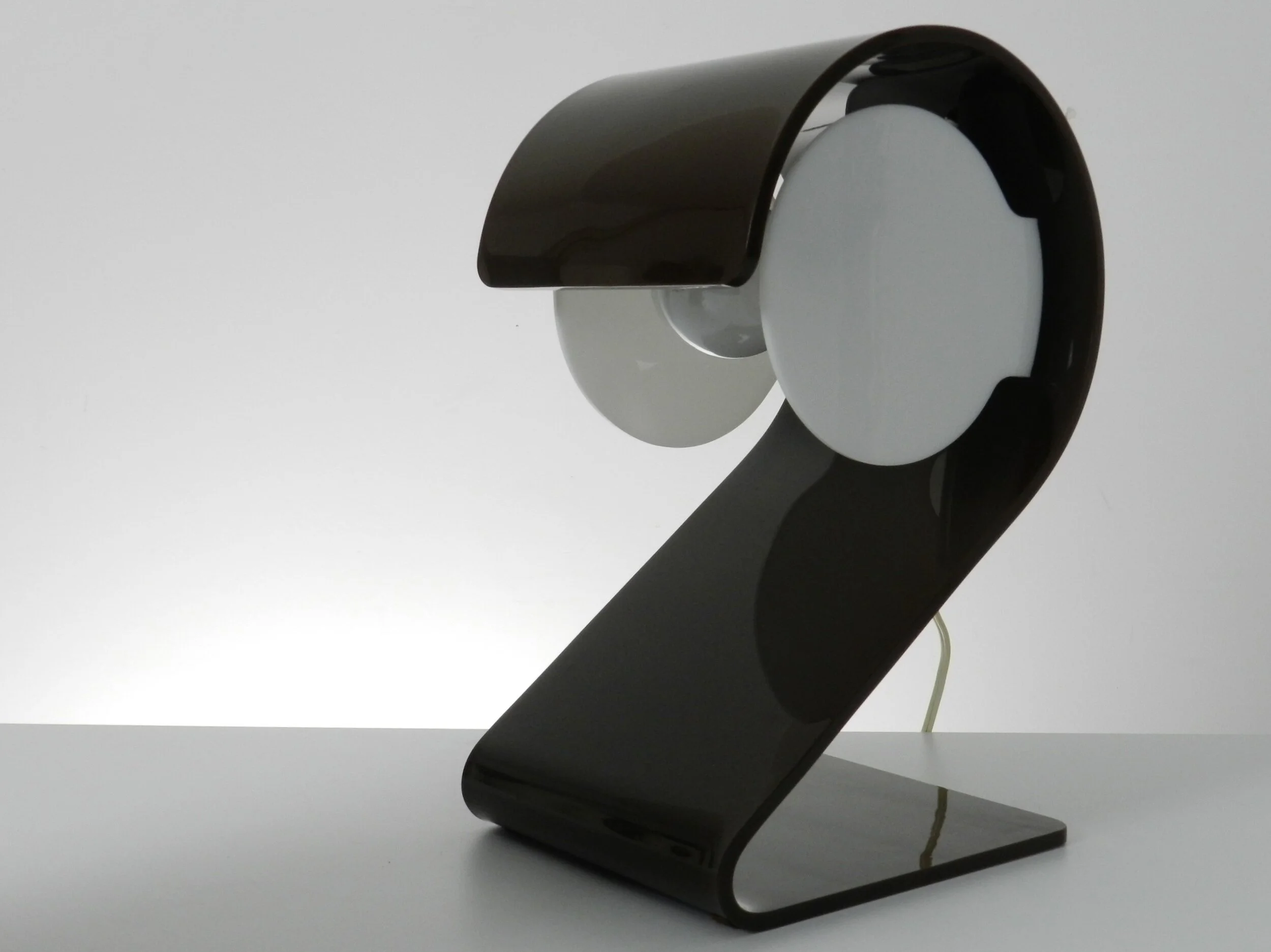 Pair of space age acrylic lamps in brown and white by Hink Design.  Canada, 1970s.
