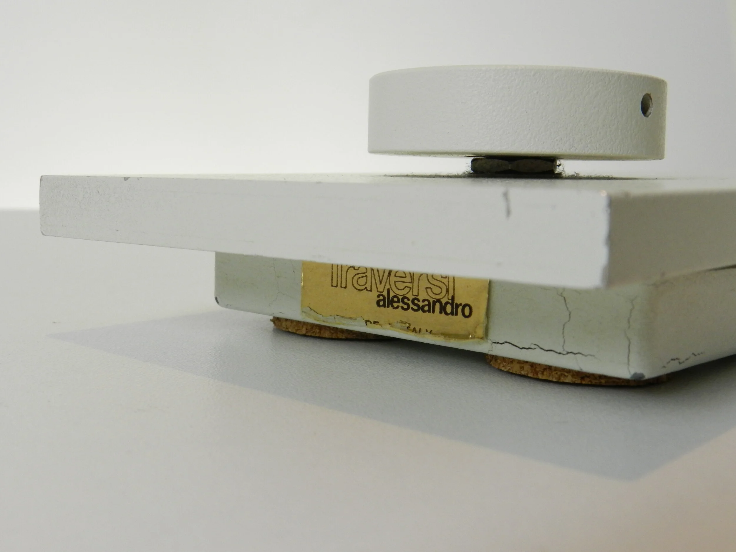 Modernist desk lamp in enameled metal designed by Alessandro Traversi.  Italy, 1980s.