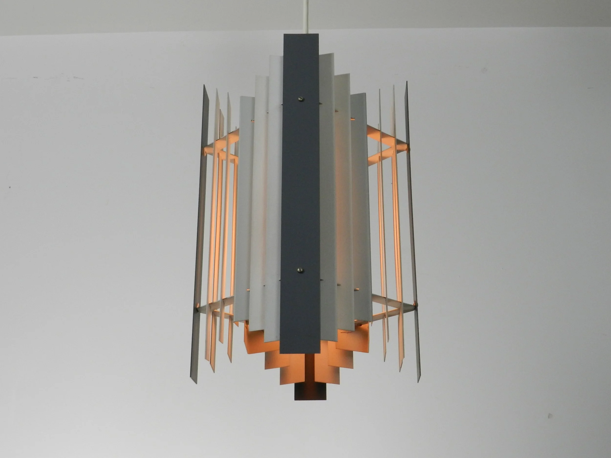 Pendant lamp in enameled metal designed by Preben Dahl for Hans Folsgaard.  Denmark, 1960s.