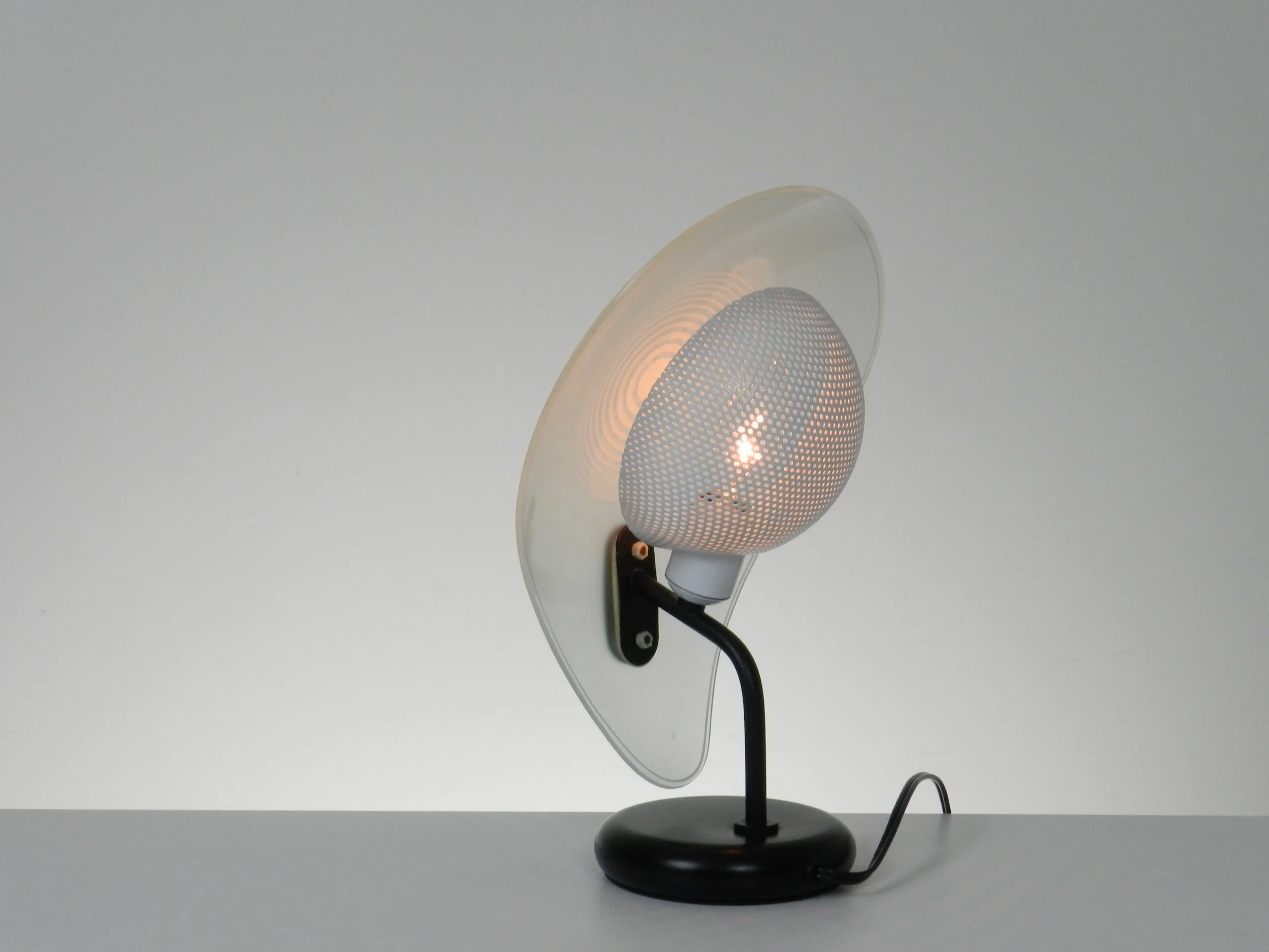 Post modern in enameled metal and glass created by AF Cinquanta.  Italy, 1980s.