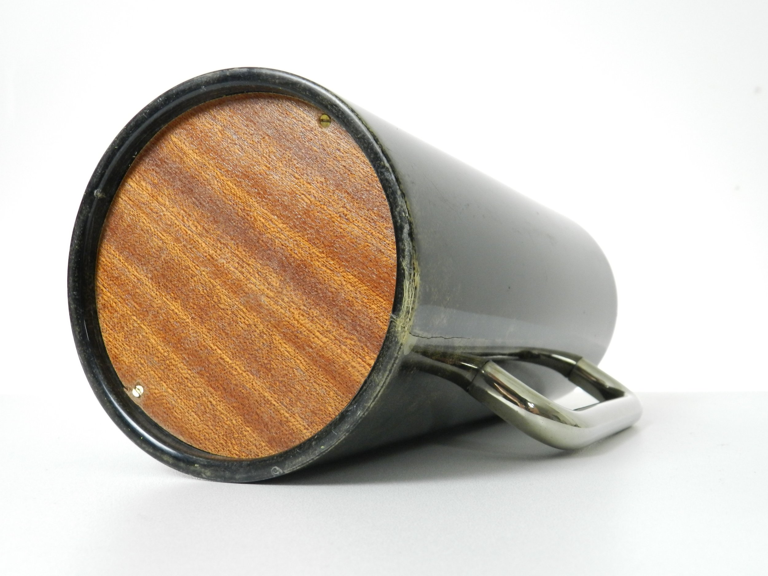 Carafe designed Aldo Turo in lacquered goatskin and metal with glass liner.  Italy, 1950s.