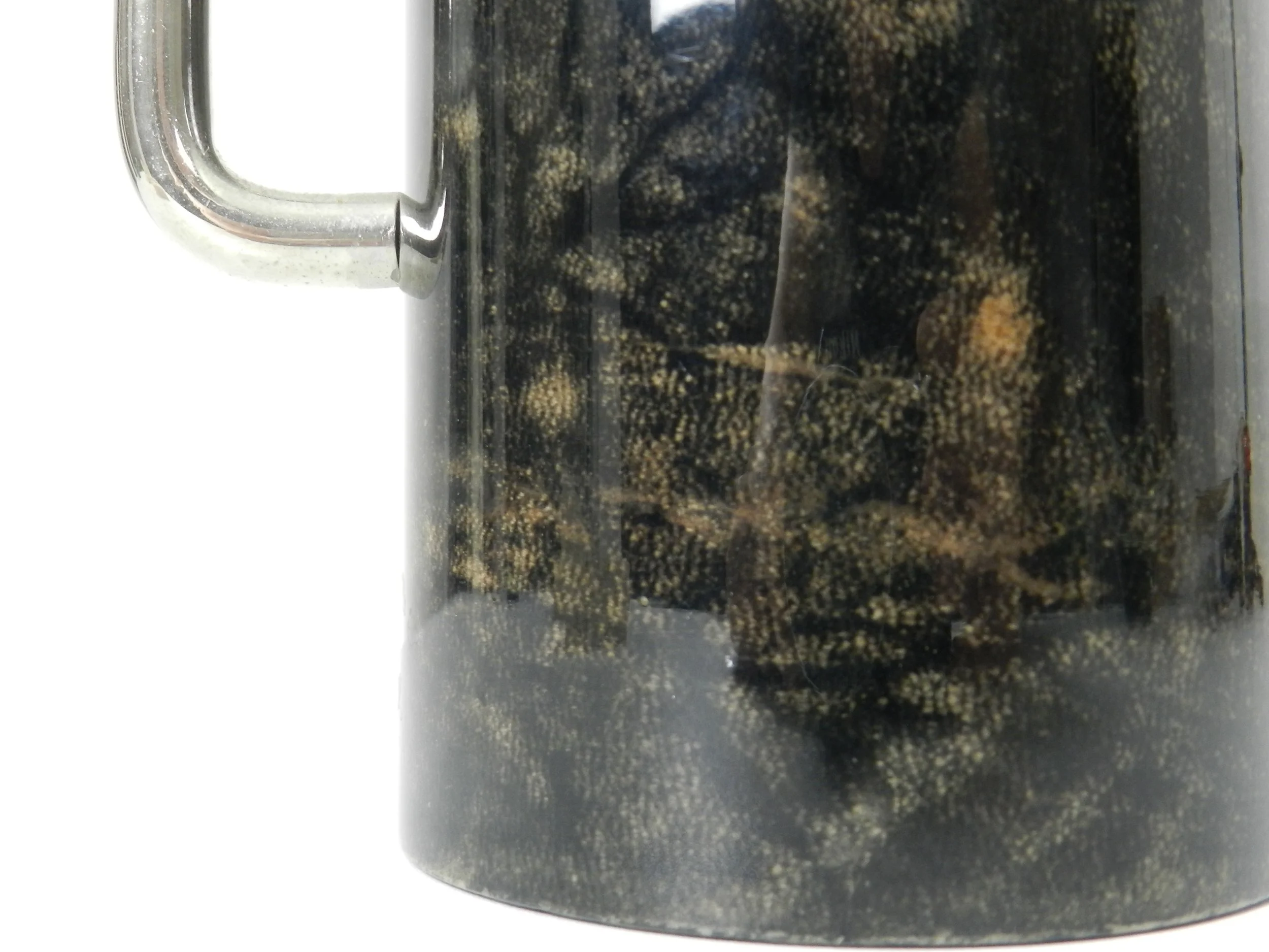Carafe designed Aldo Turo in lacquered goatskin and metal with glass liner.  Italy, 1950s.