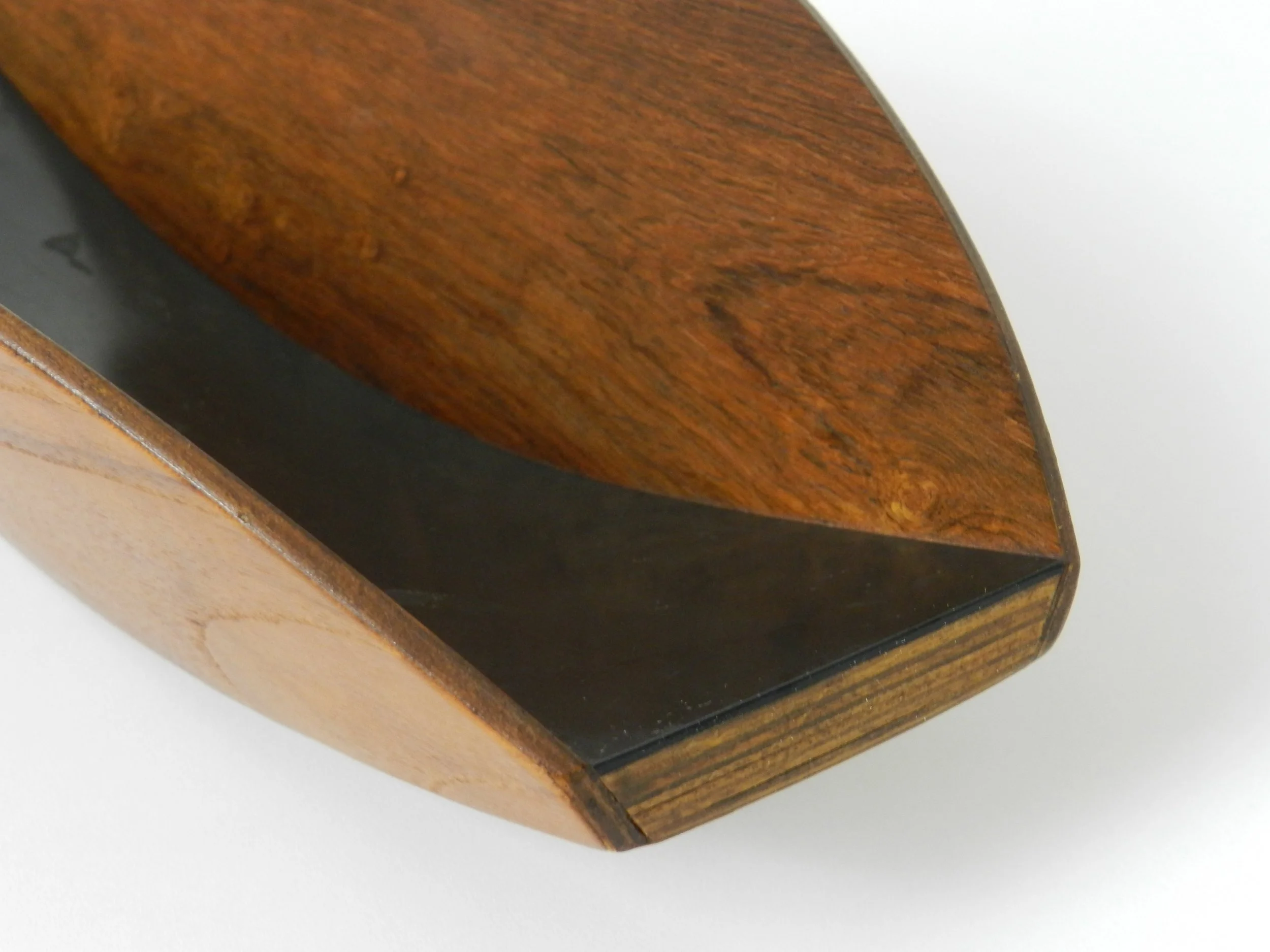 Sculptural teak and laminate bowl. Designer unknown.  Denmark, 1960s.