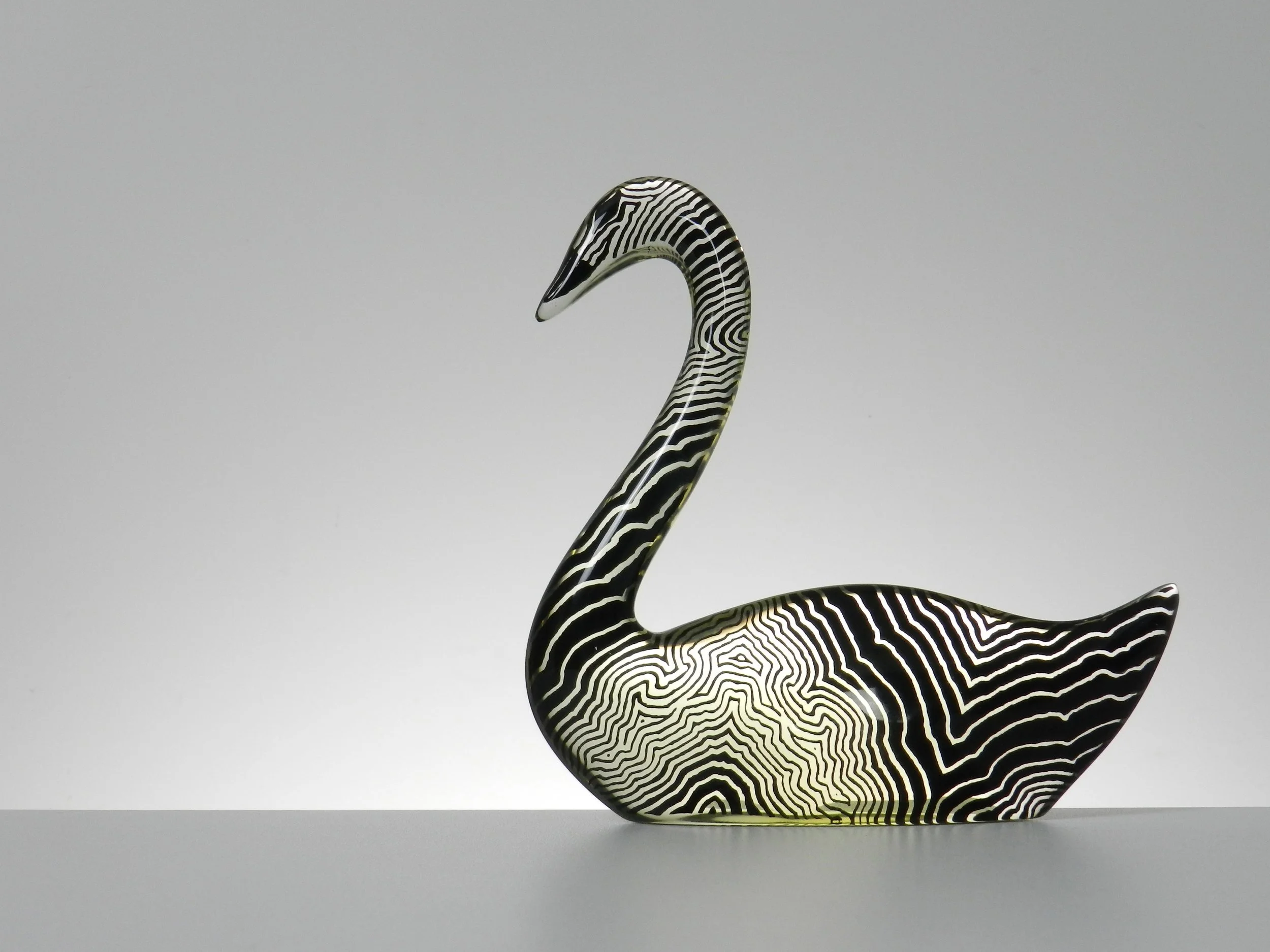 Lucite swan figure designed by Abraham Palatnik.  Brazil, 1970s.