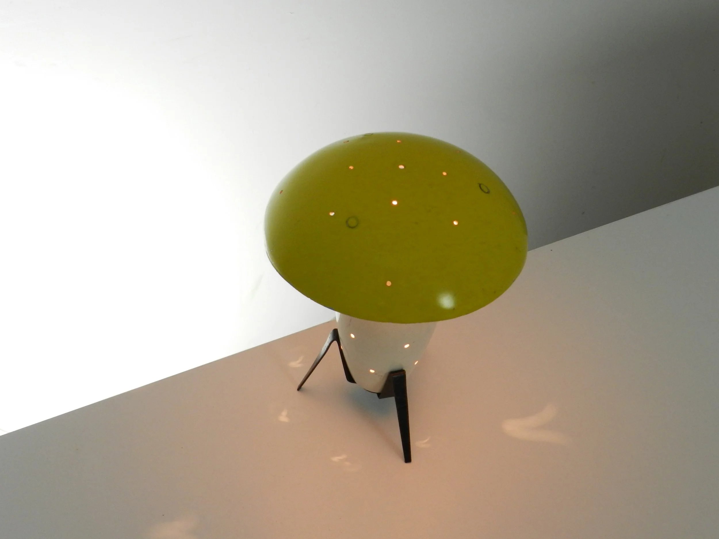 Miniature mid century table lamp in enameled metal.  France, 1950s.