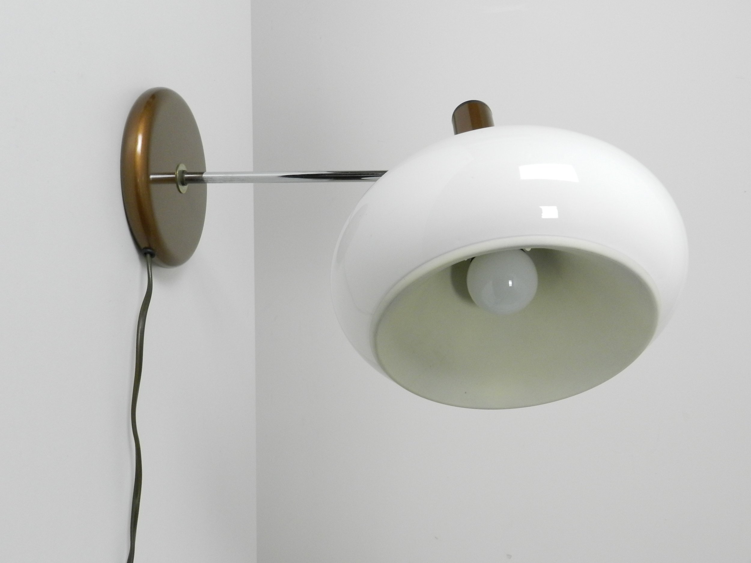 Space age wall lamp metal with plastic shade by Dijkstra.  Netherlands, 1970s.