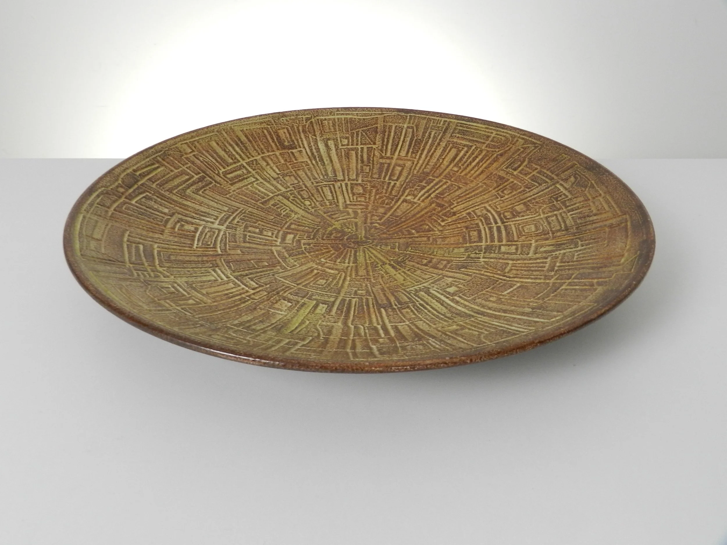 Large ceramic dish by Susan and Theo Harlander.  Canada, 1960s.