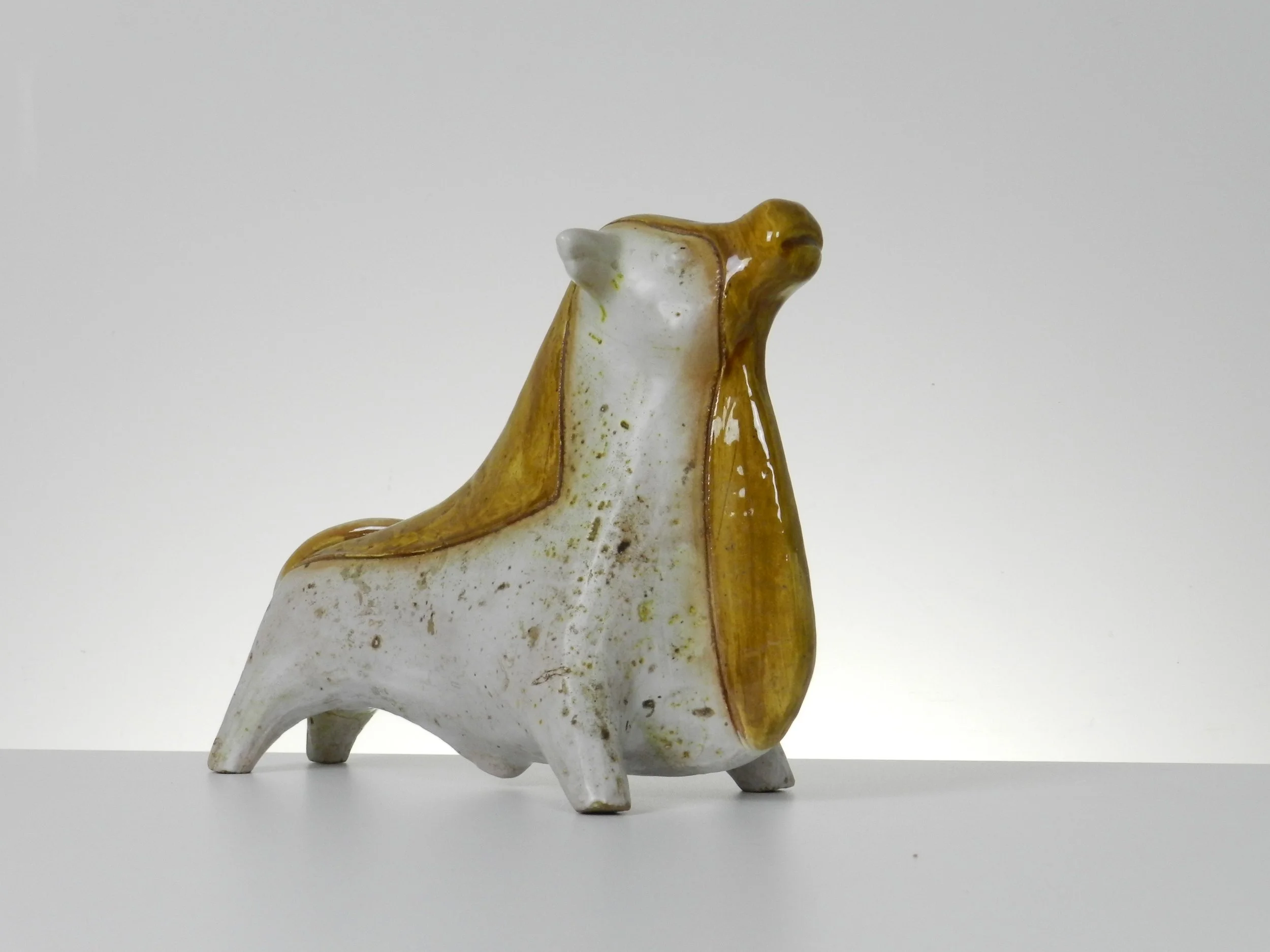 Ceramic bull sculpture designed Aldo Londi for Bitossi.  Italy, 1960s.