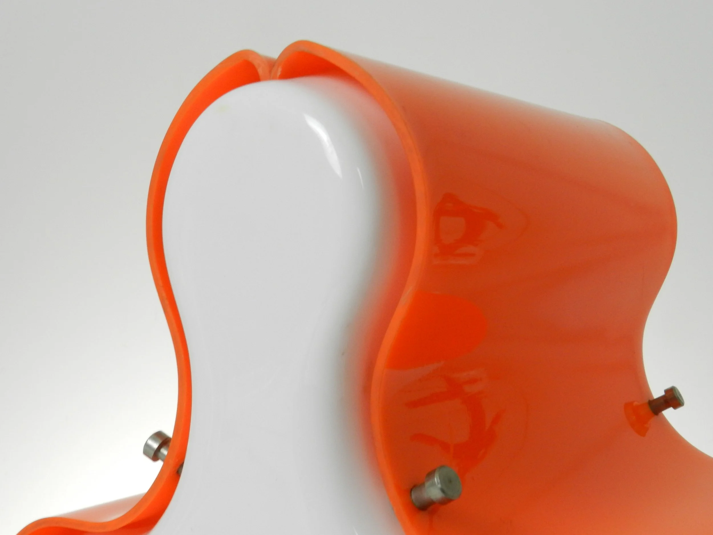 Space age sculptural orange and white acrylic lamp, designer unknown.  Canada, 1970s.