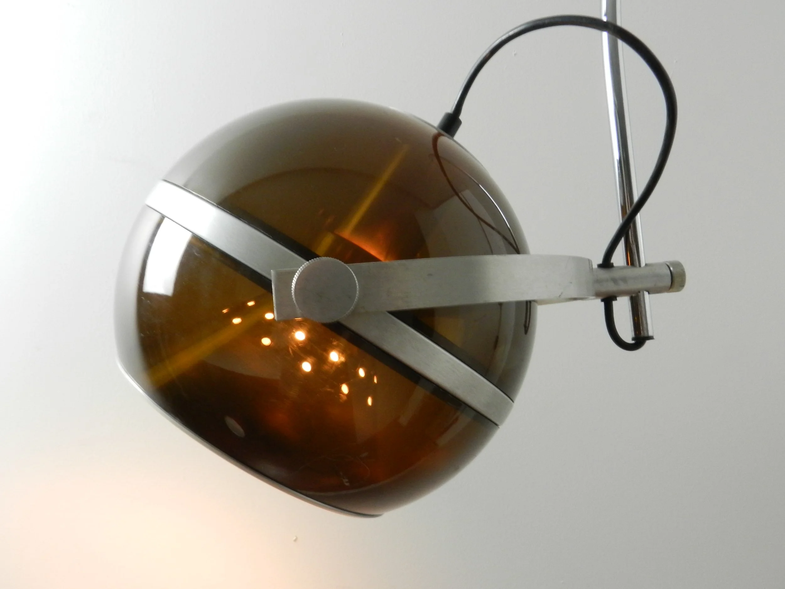 Modernist arc wall lamp in chrome plated steel amd tinted acylic by Dijkstra.  Netherlands, 1970s.