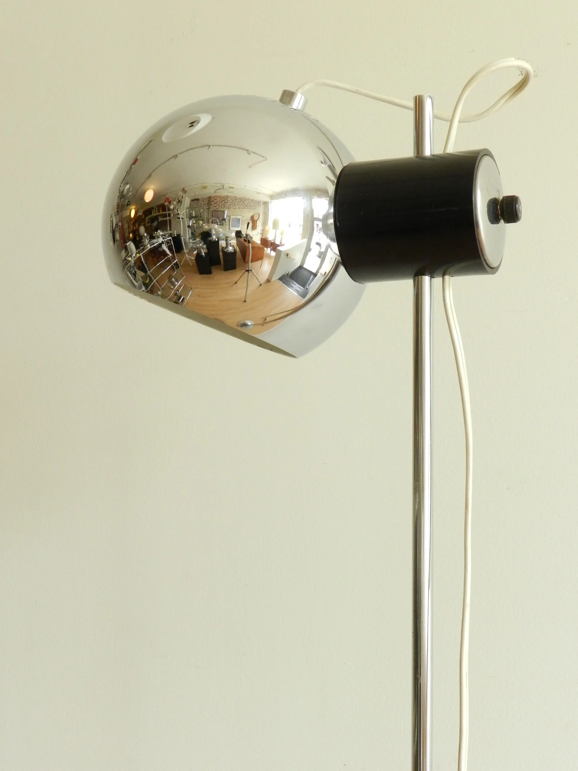 Chrome floor lamp with magnetic adjustament by Goffredo Reggiani.  Italy, 1960s.