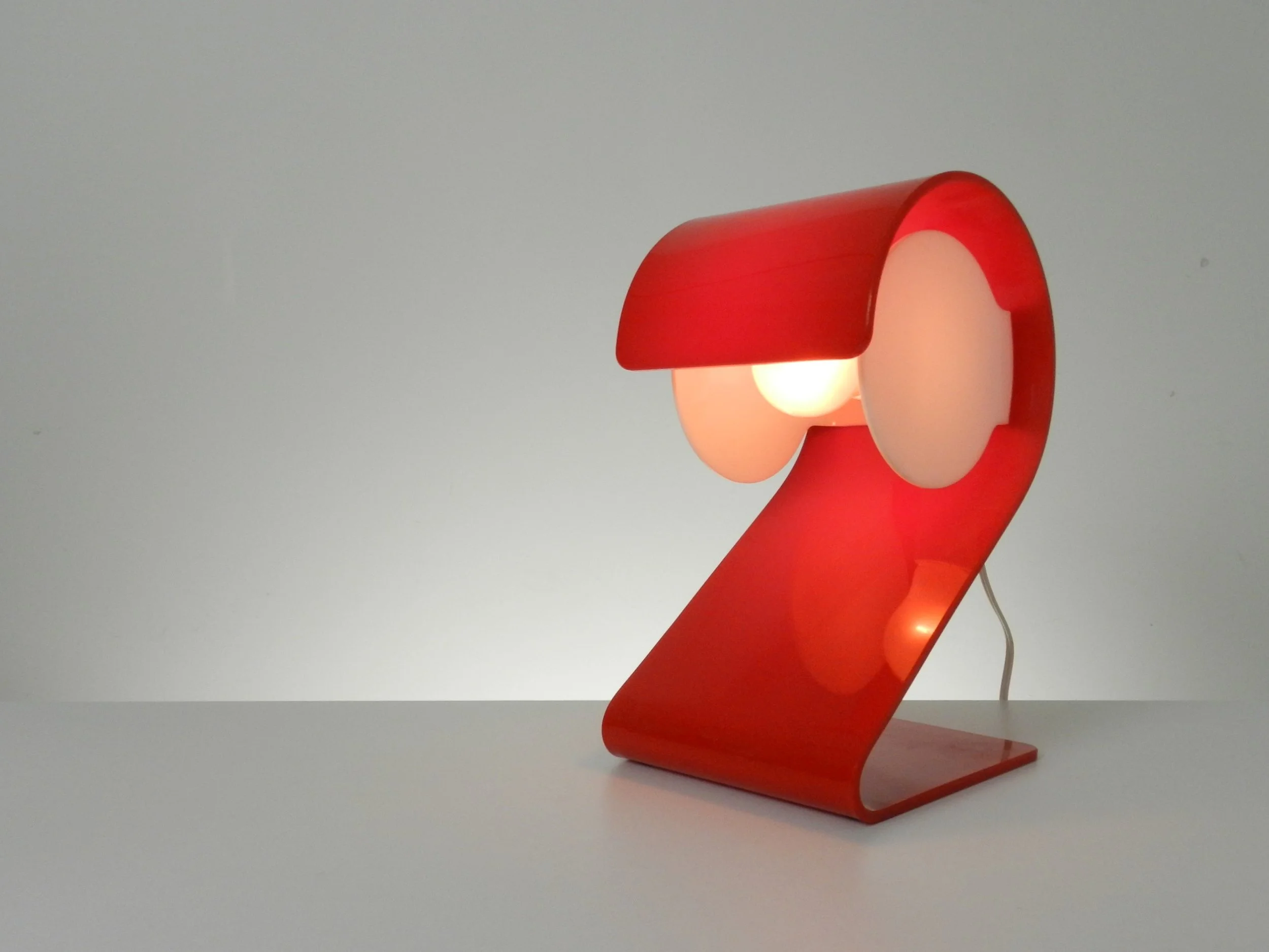 Space age acrylic lamp in red and white by Hink Design.  Canada, 1970s.