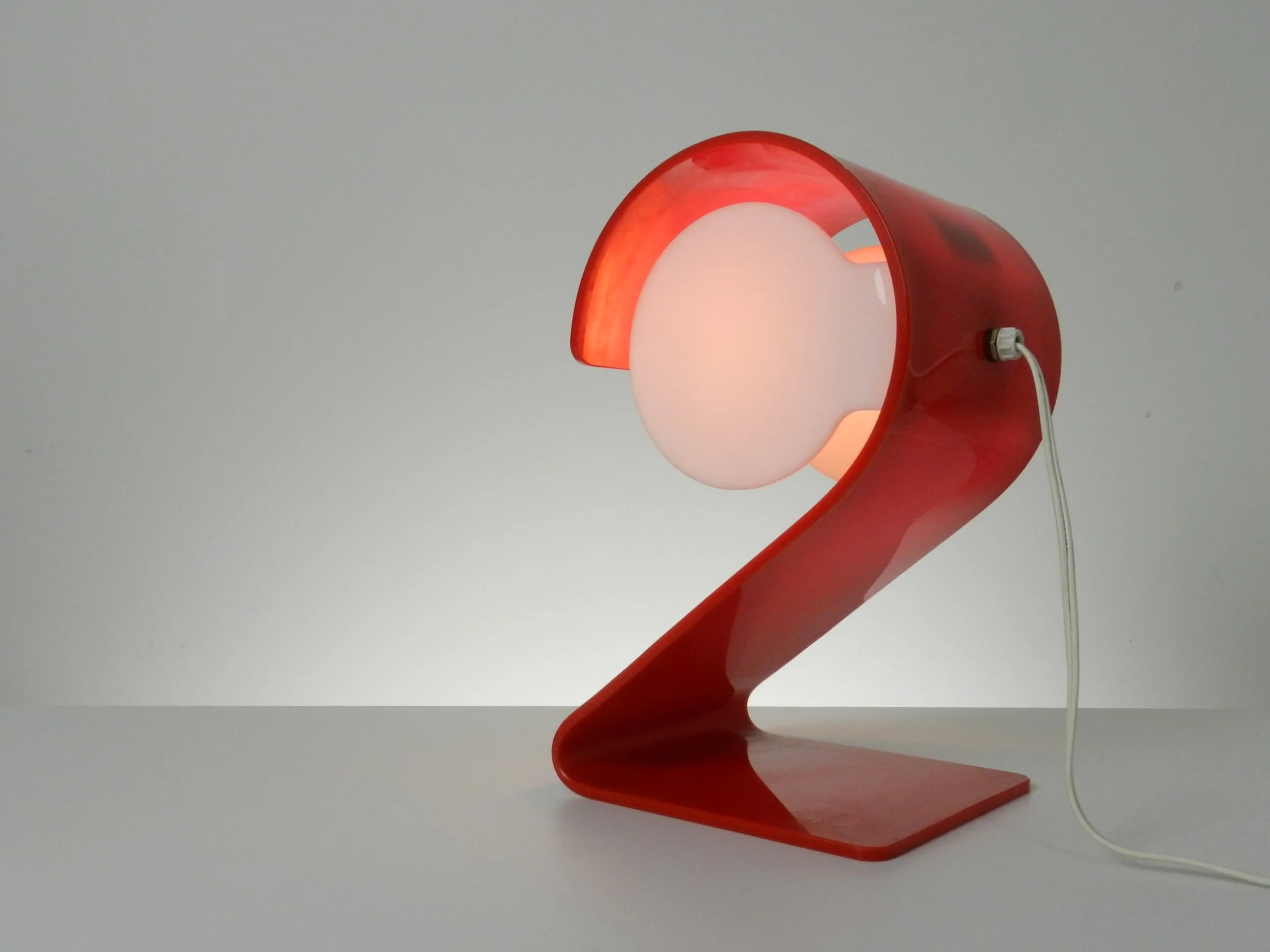 Space age acrylic lamp in red and white by Hink Design.  Canada, 1970s.