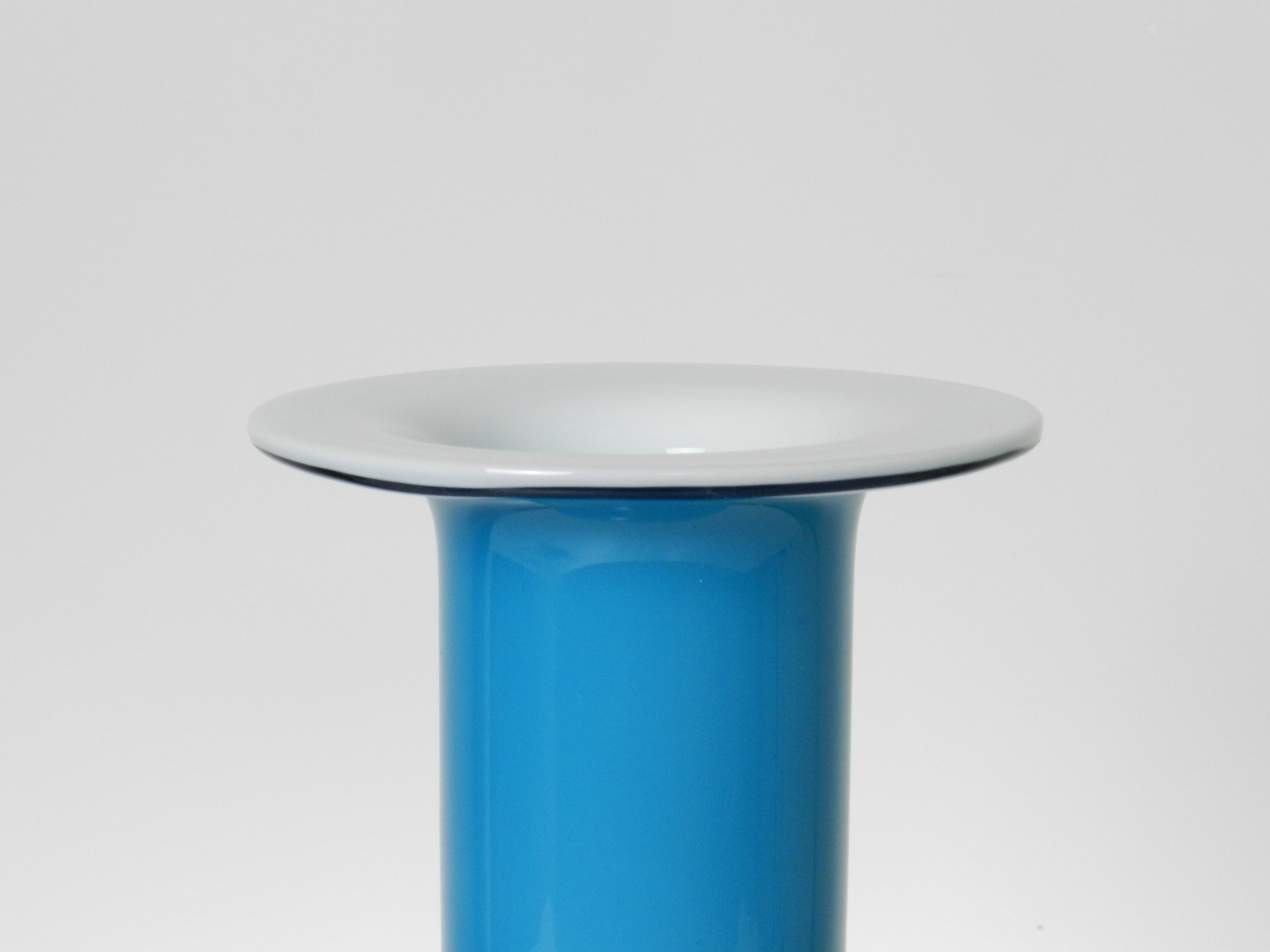 Blue cased glass Gulvase designed by Otto Brauer for Holmegaard.  Denmark, 1960s.