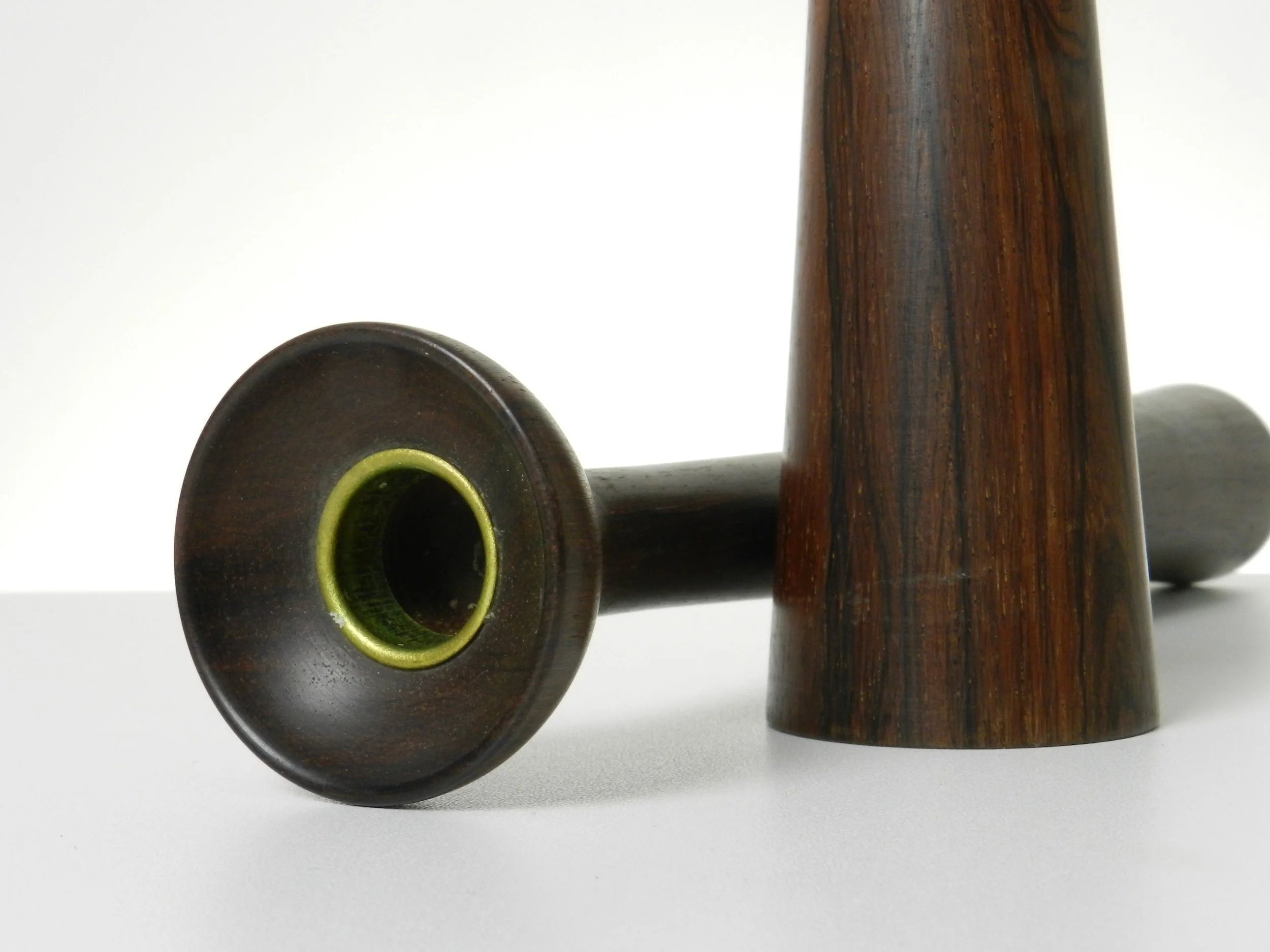 Pair of tall rosewood candle holders by H+F.  Denmark, 1960s.