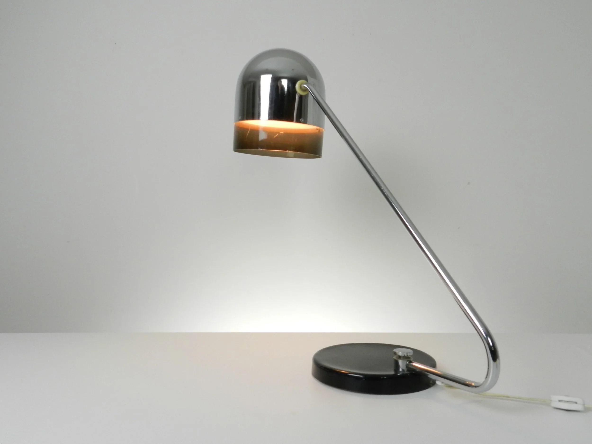 Space age desk lamp in chrome with acrylic diffuser.  circa 1970s.