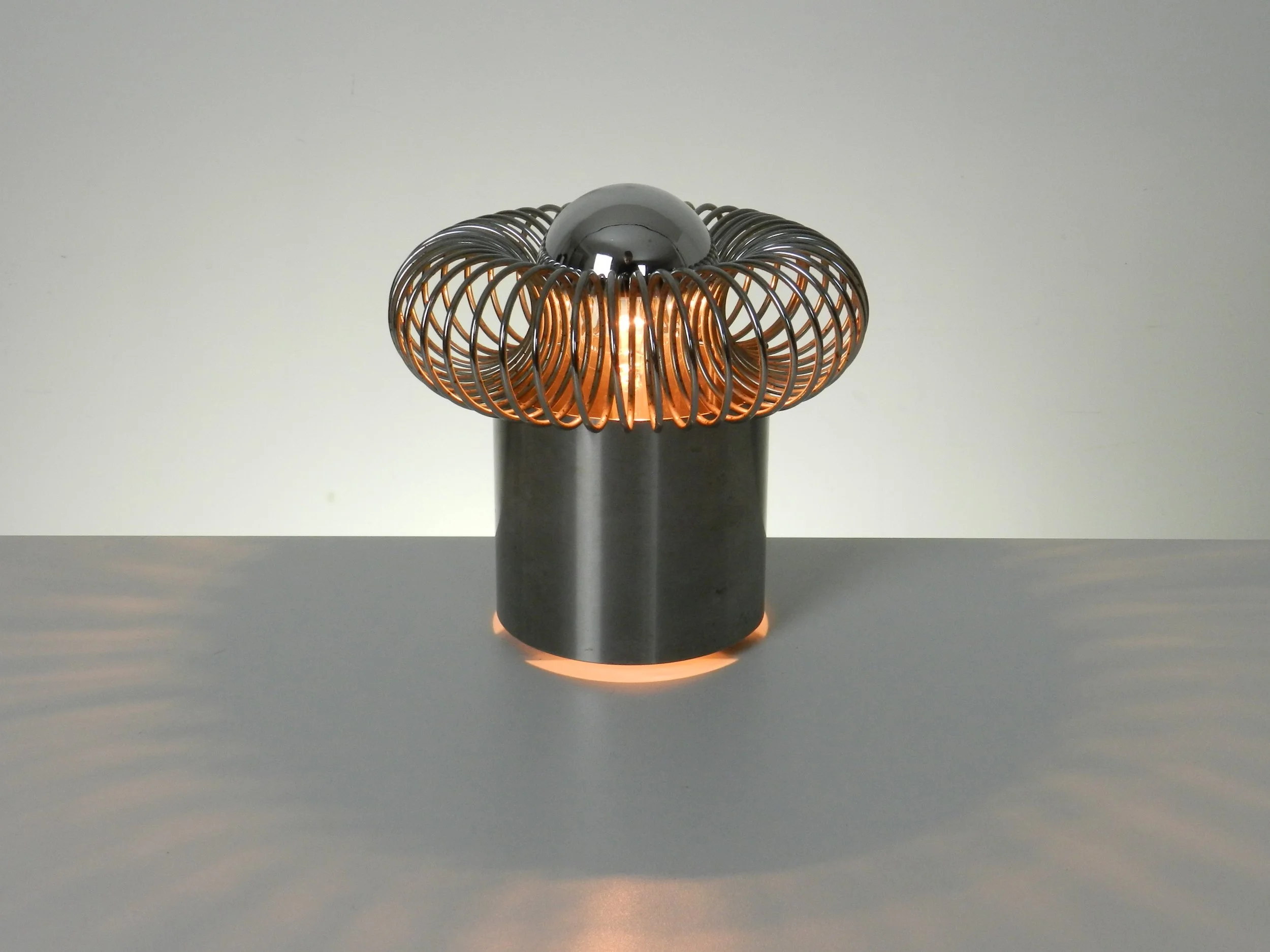 Space age stainless steel lamp designed by Andrea Lazzari for Morosini.  Italy, 1960s.