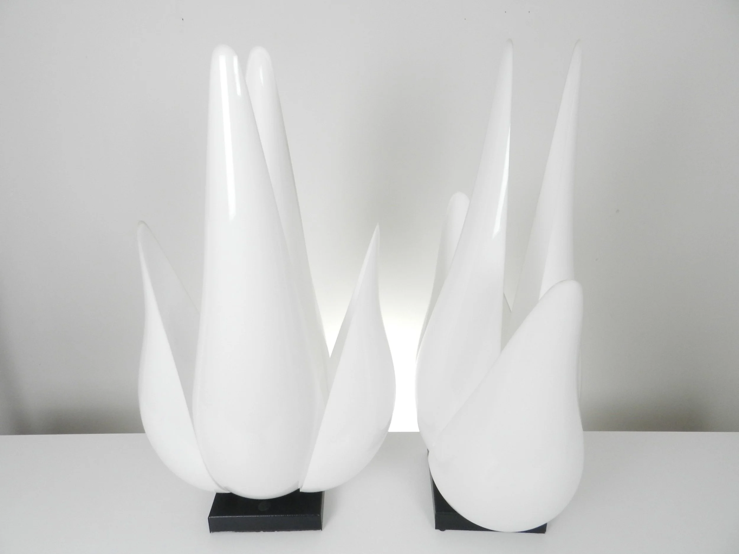 Pair of large sculptural tulip lamps in acrylic designed by Roger Rougier.  Canada, 1970s.
