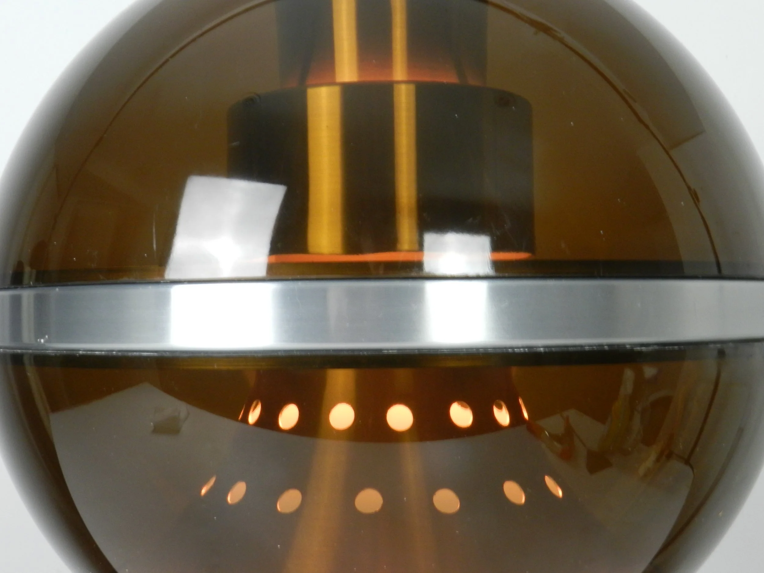 Space age pendant lamp by Dijkstra in tinted acrylic and aluminum.  Netherlands, 1970s.