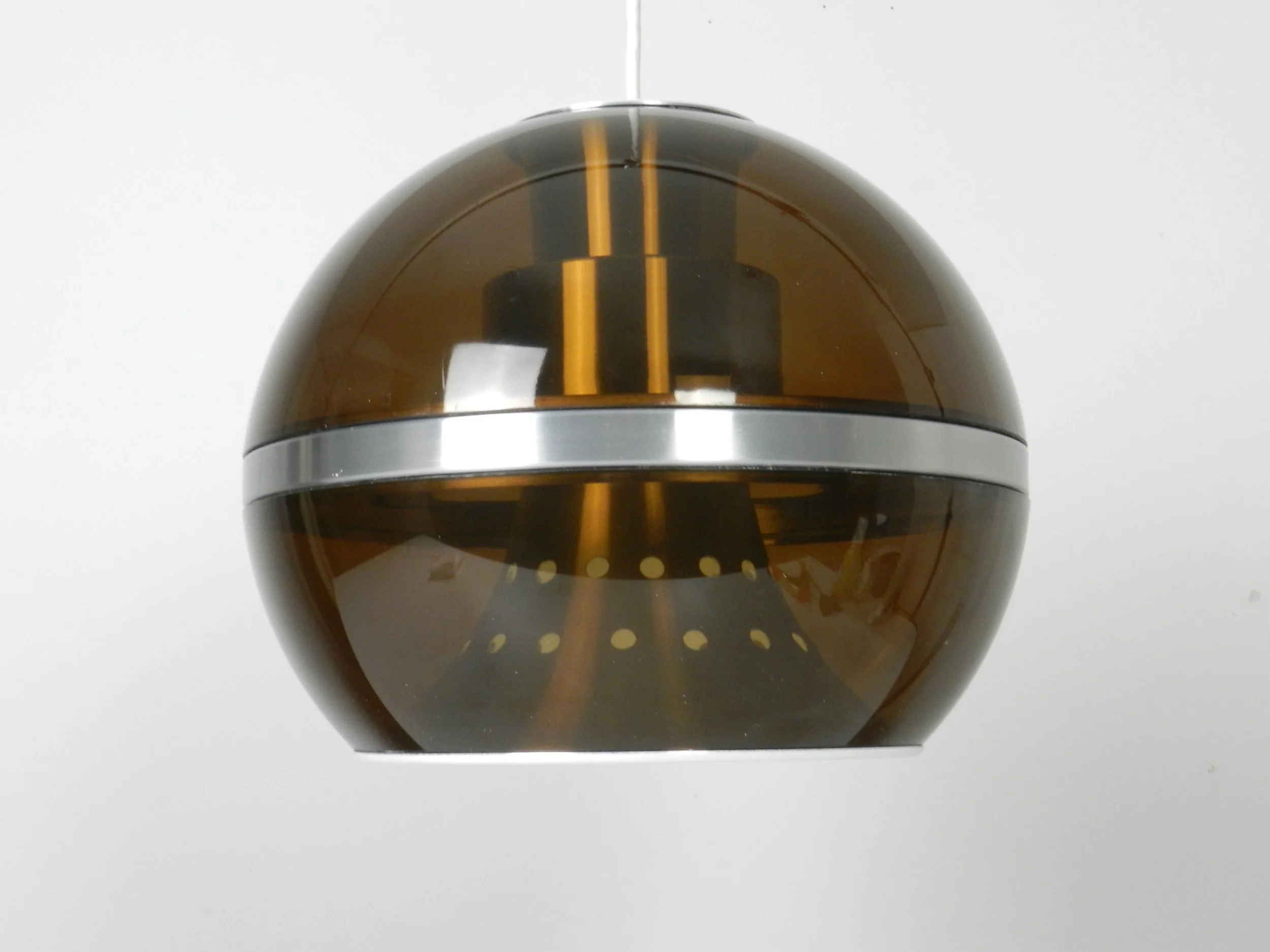 Space age pendant lamp by Dijkstra in tinted acrylic and aluminum.  Netherlands, 1970s.