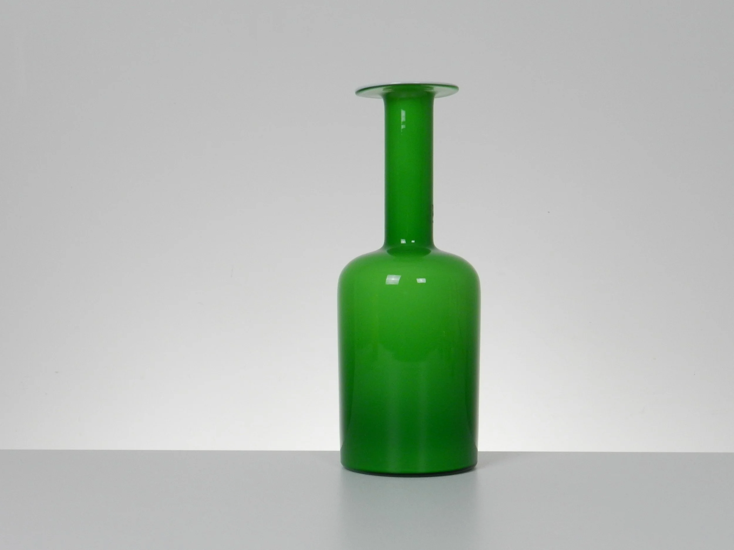 Green cased glass Gulvase designed by Otto Brauer for Holmegaard.  Denmark, 1960s.