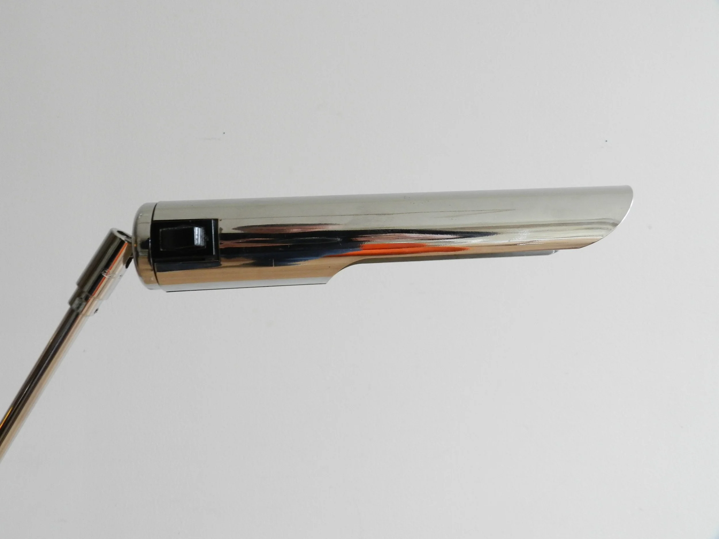 Minimalist chrome counter balance floor lamp designed by Abo Randers.  Denmark, design from the 1970s.