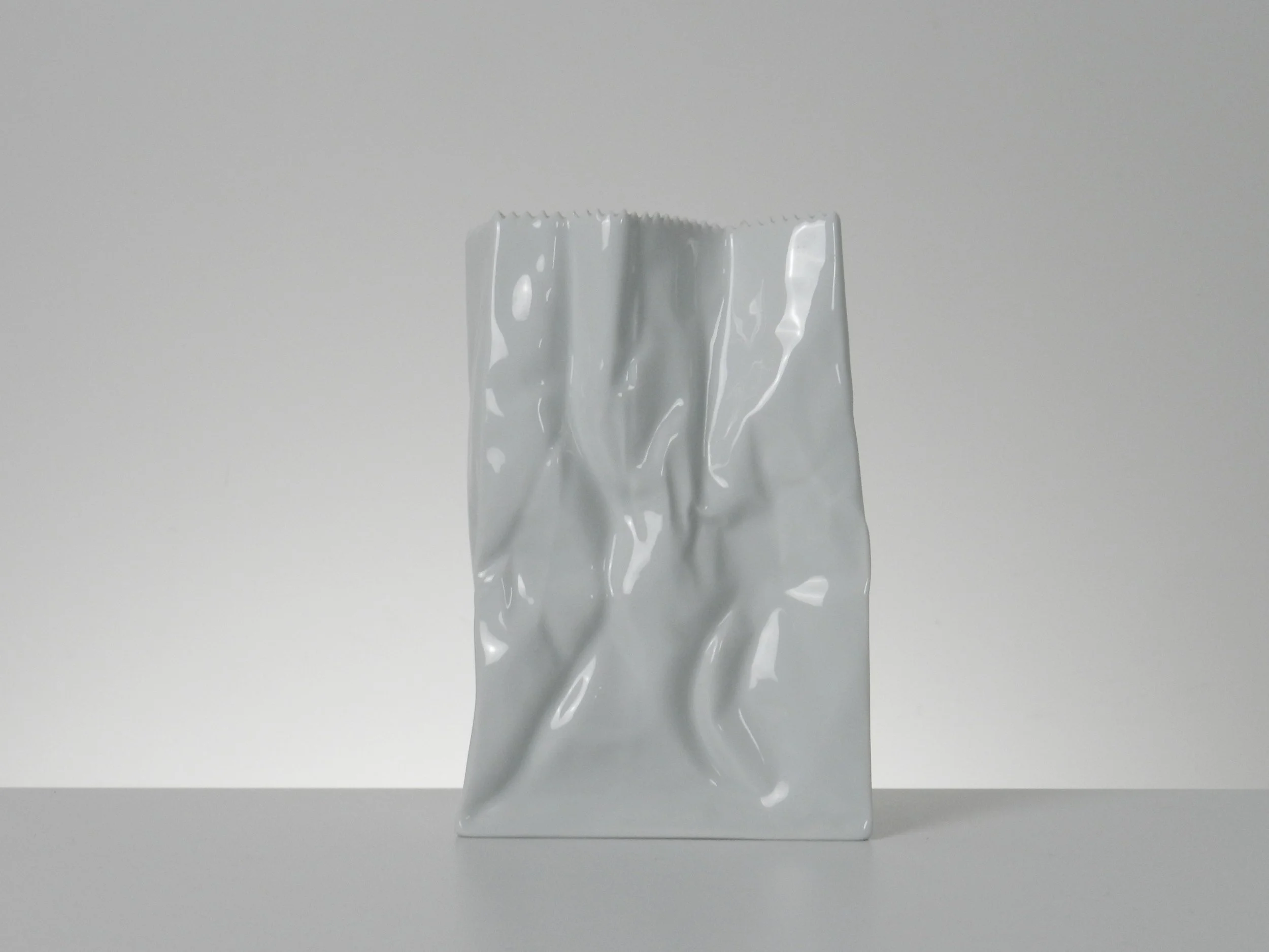 Porcelain paper bag vase designed by Tapio Wirkkala for Rosenthal.  Germany, 1970s.