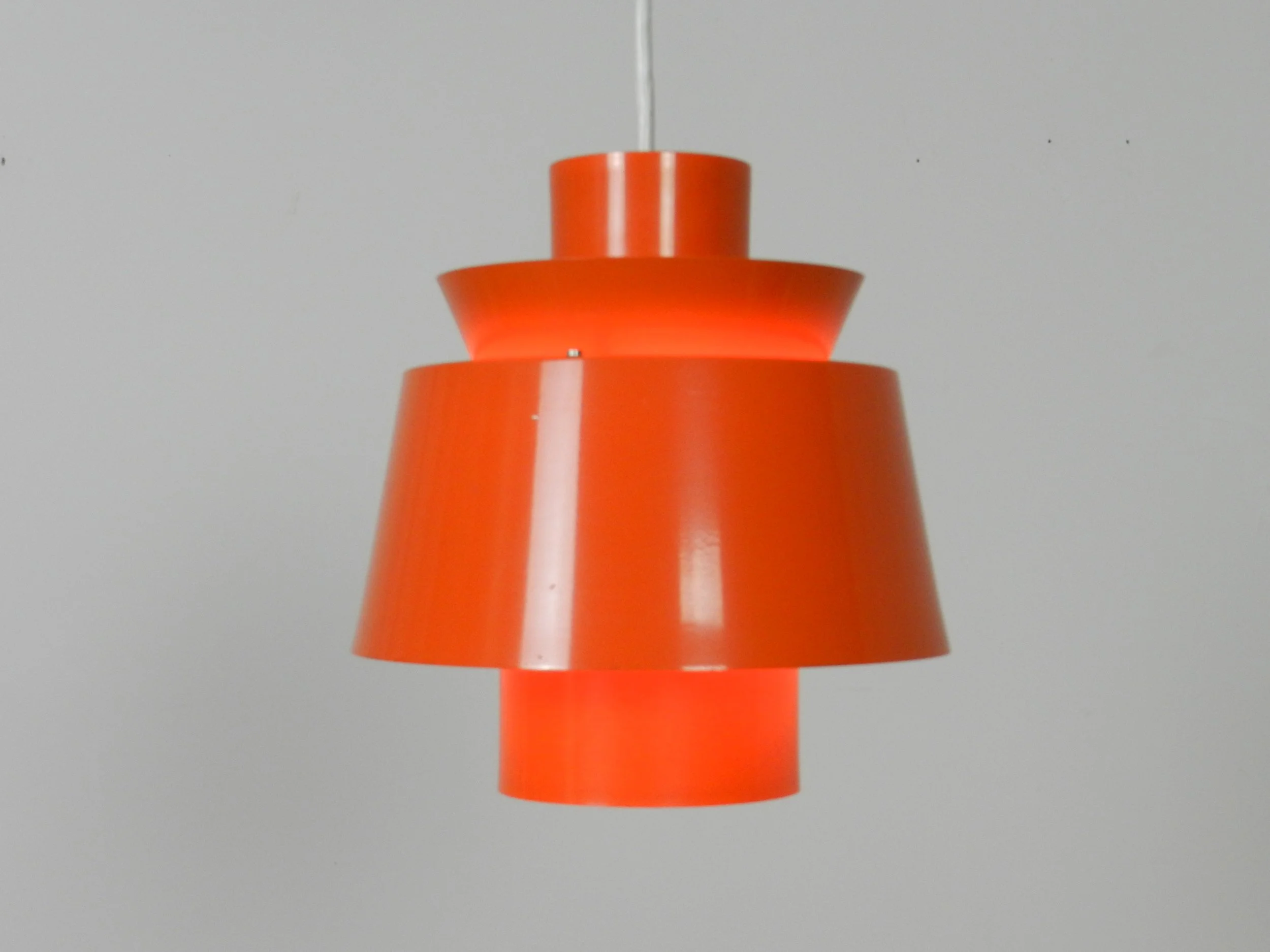 Set of 3 colourful Tivoli pendant lamps designed by Jorn Utzon for Nordisk Solar.  Denmark, 1960s.