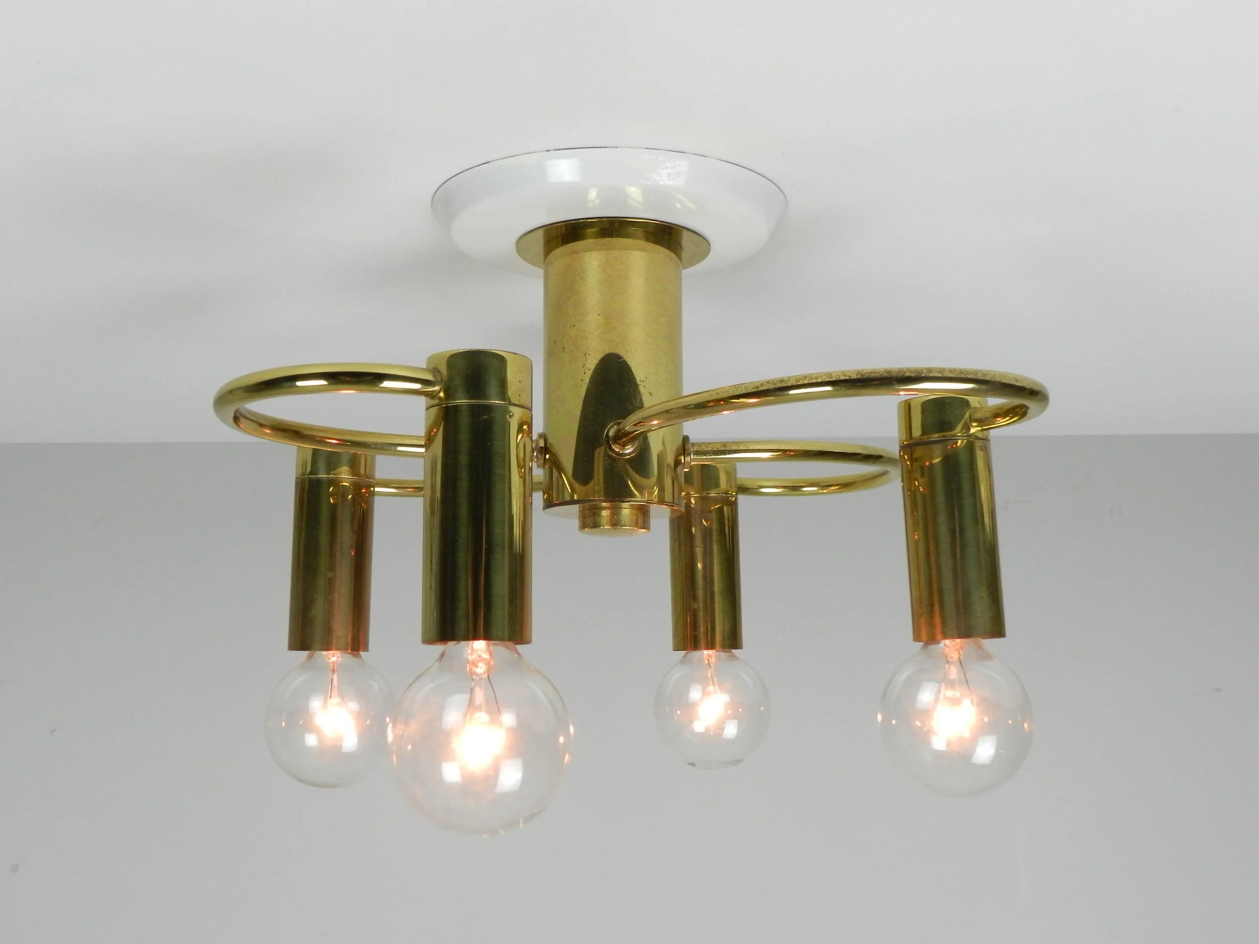 Mid century flush mount brass light fixture by Cosack Leuchten.  Germany, 1960s.