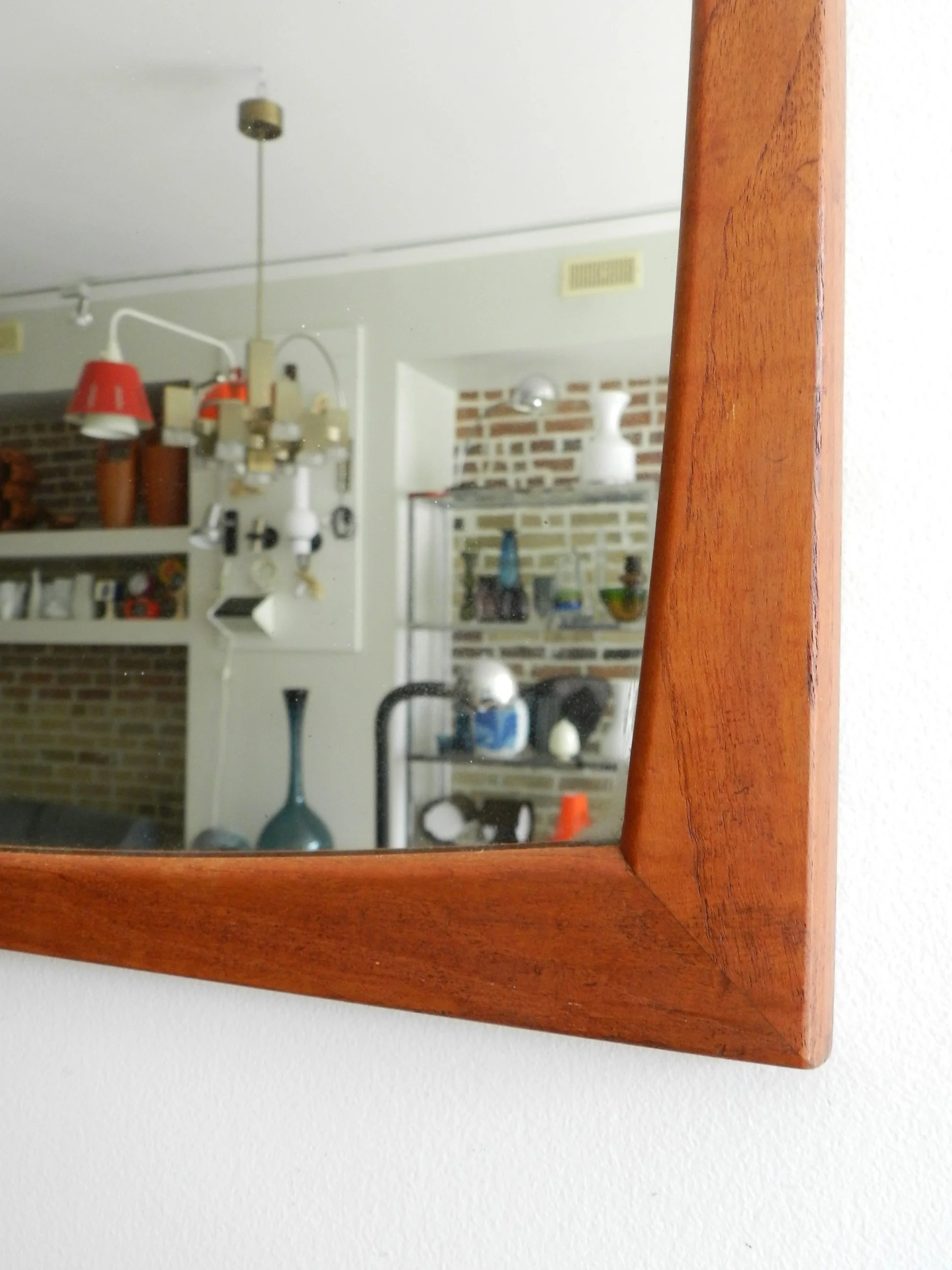 Teak entry mirror and shelf by Askel Kjersgaard.  Denmark, 1960s.