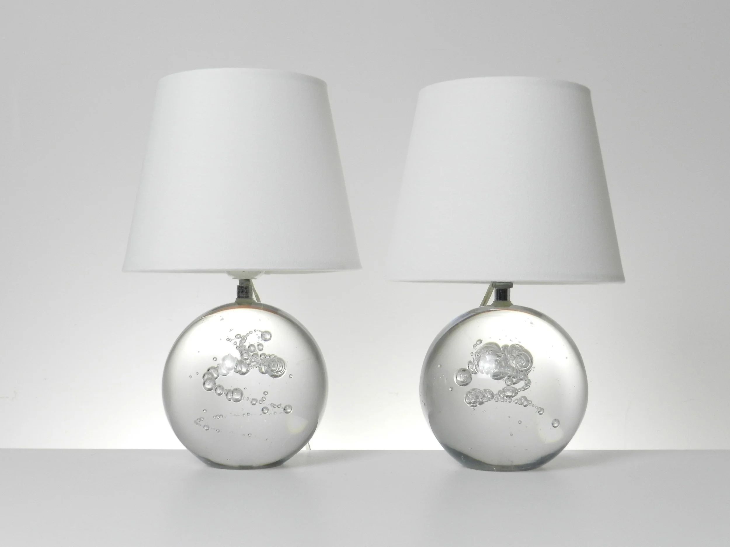 Pair of mid century crystal glass lamps by Charles Schneider.  France, 1960s.