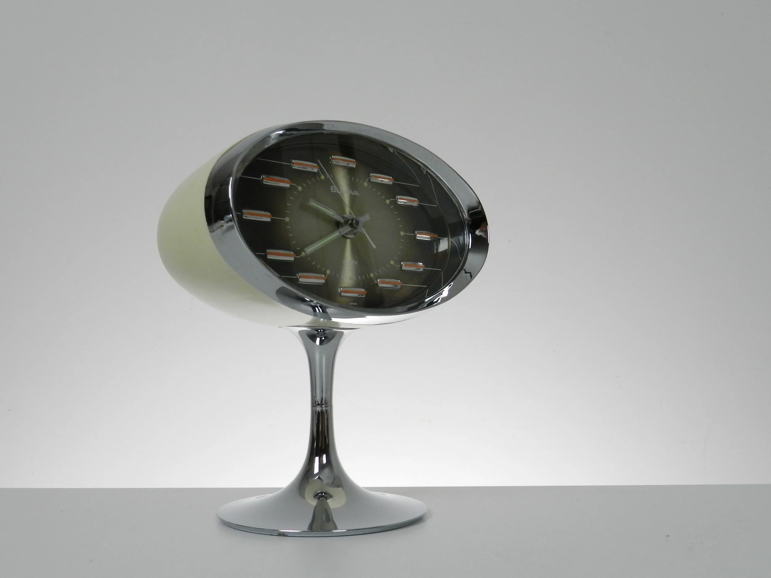 Space age pedestal clock by Bulova.  Japan, 1960s.