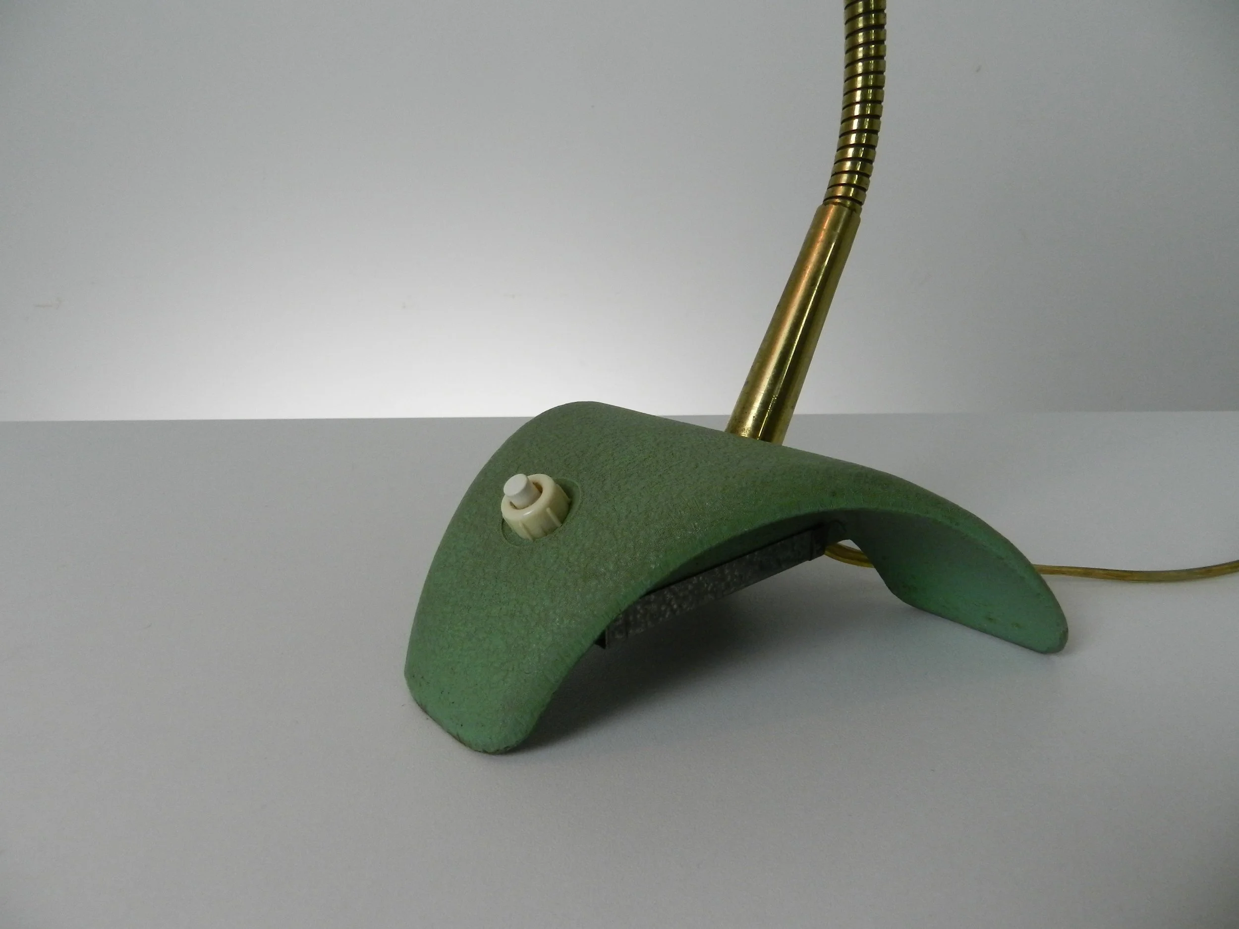 Mid century modern desk lamp in enameled metal and brass.  France, 1960s.