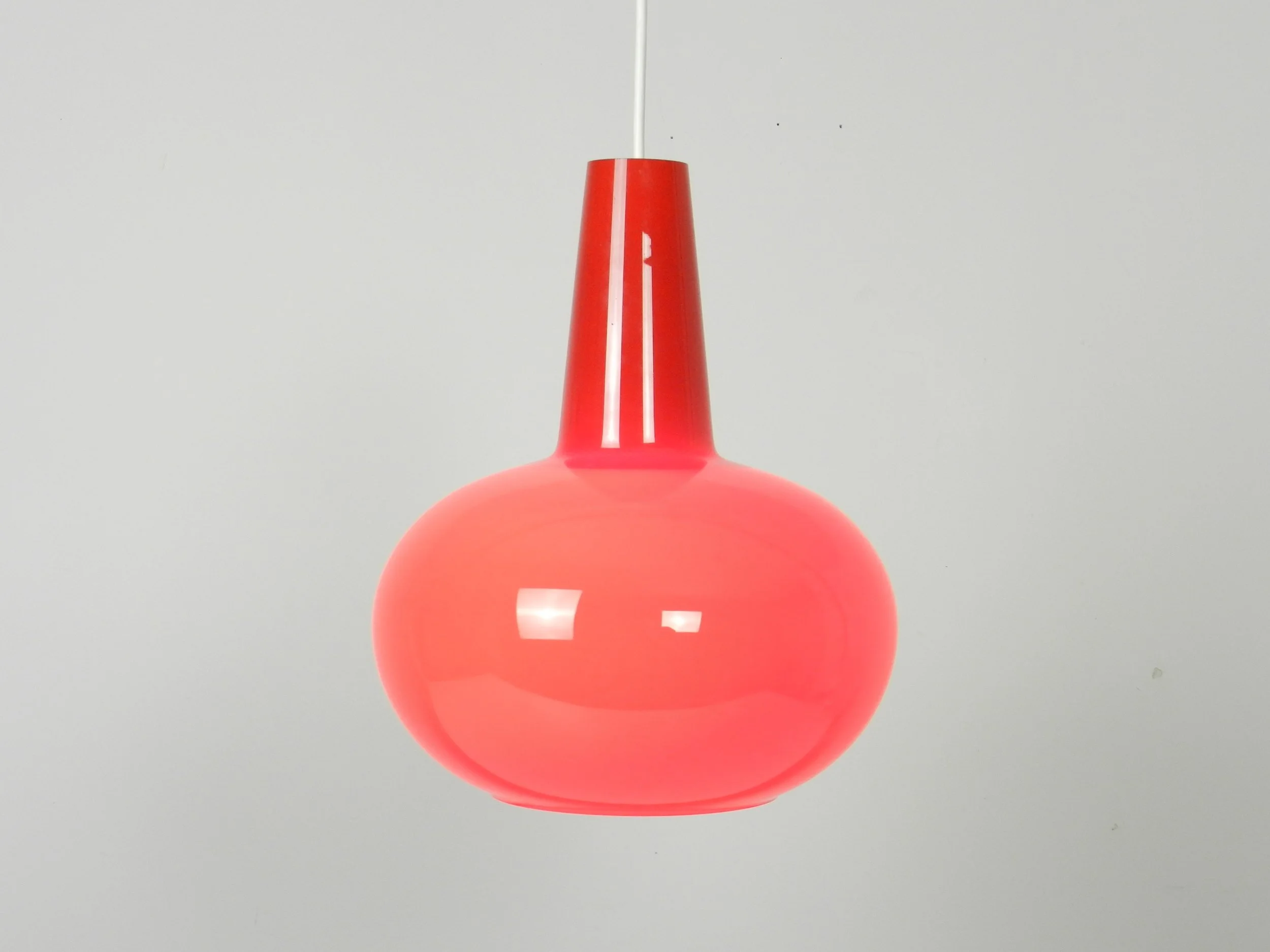 Mid century modern cased glass pendant lamp by Prescolite.  USA, 1960s.