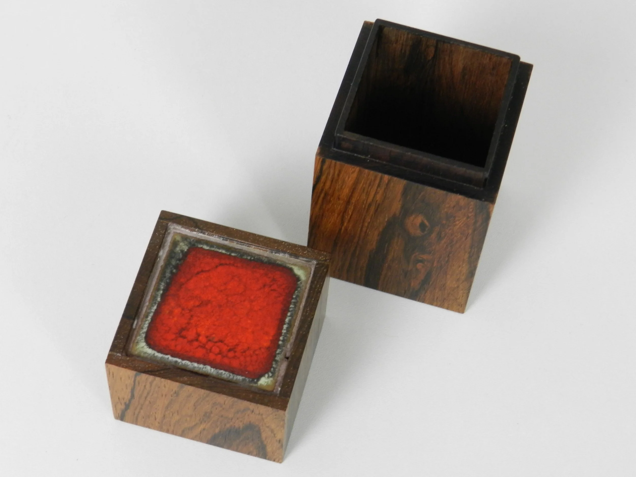 Rosewood box with enamel tile designed by Alfred Klitgaard.  Denmark, 1960s.