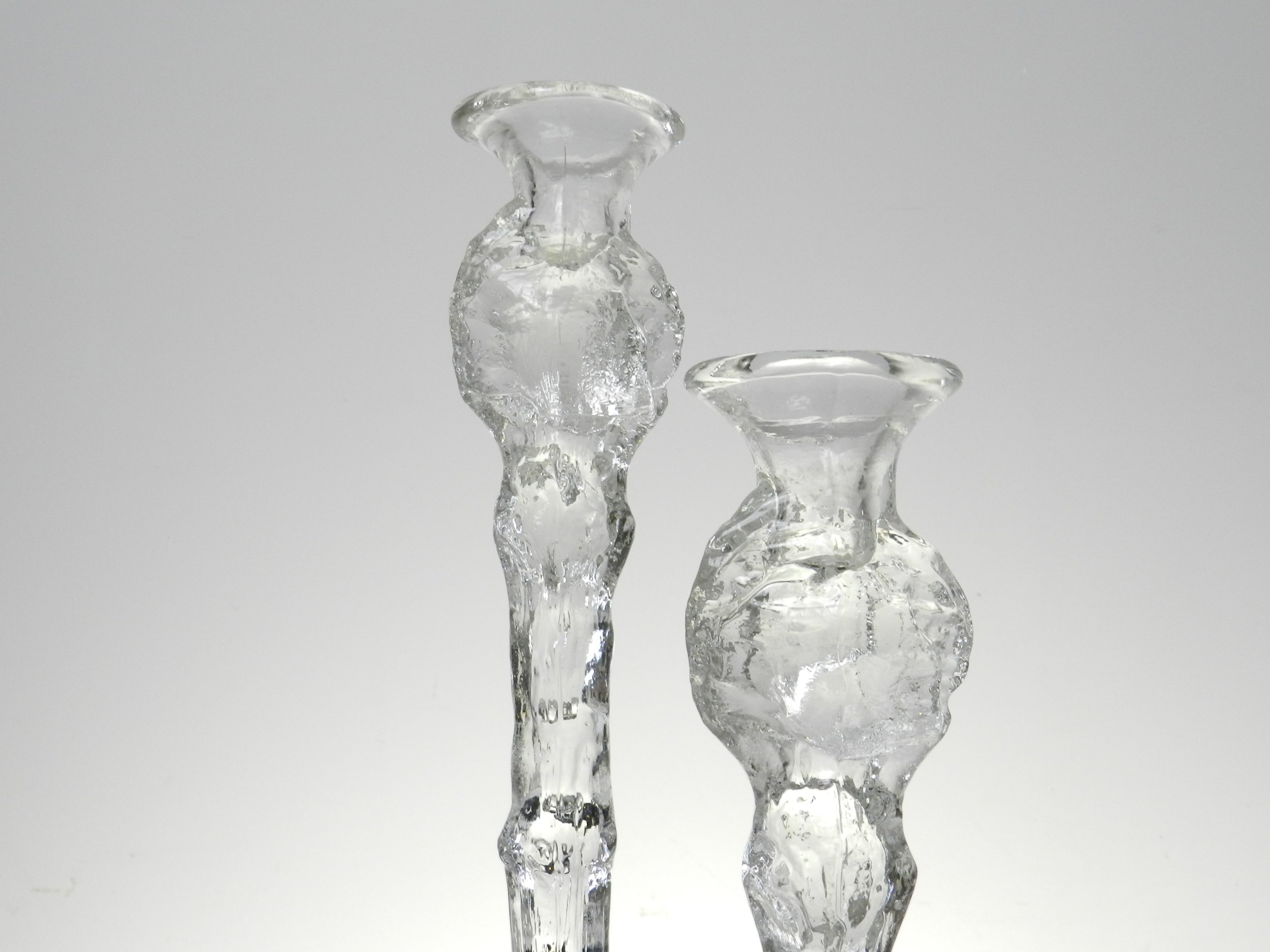Pair of crystal glass candlesticks designed by Pertti Santalahti for Humppilan.  Finland, 1970s.