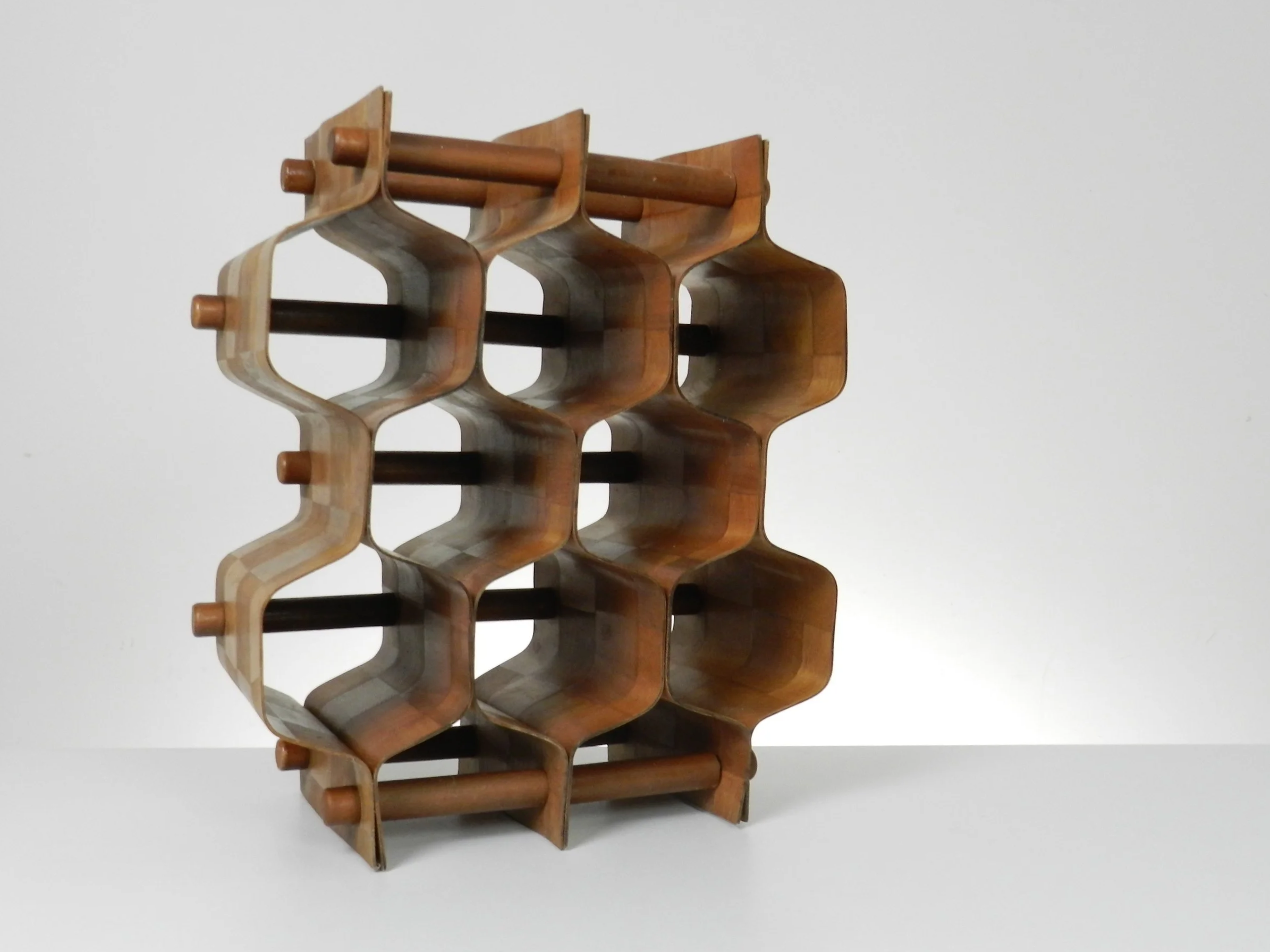 Bent wood wine rack designed by Torsten Johansson for Ab Formtra.  Sweden, 1960s.