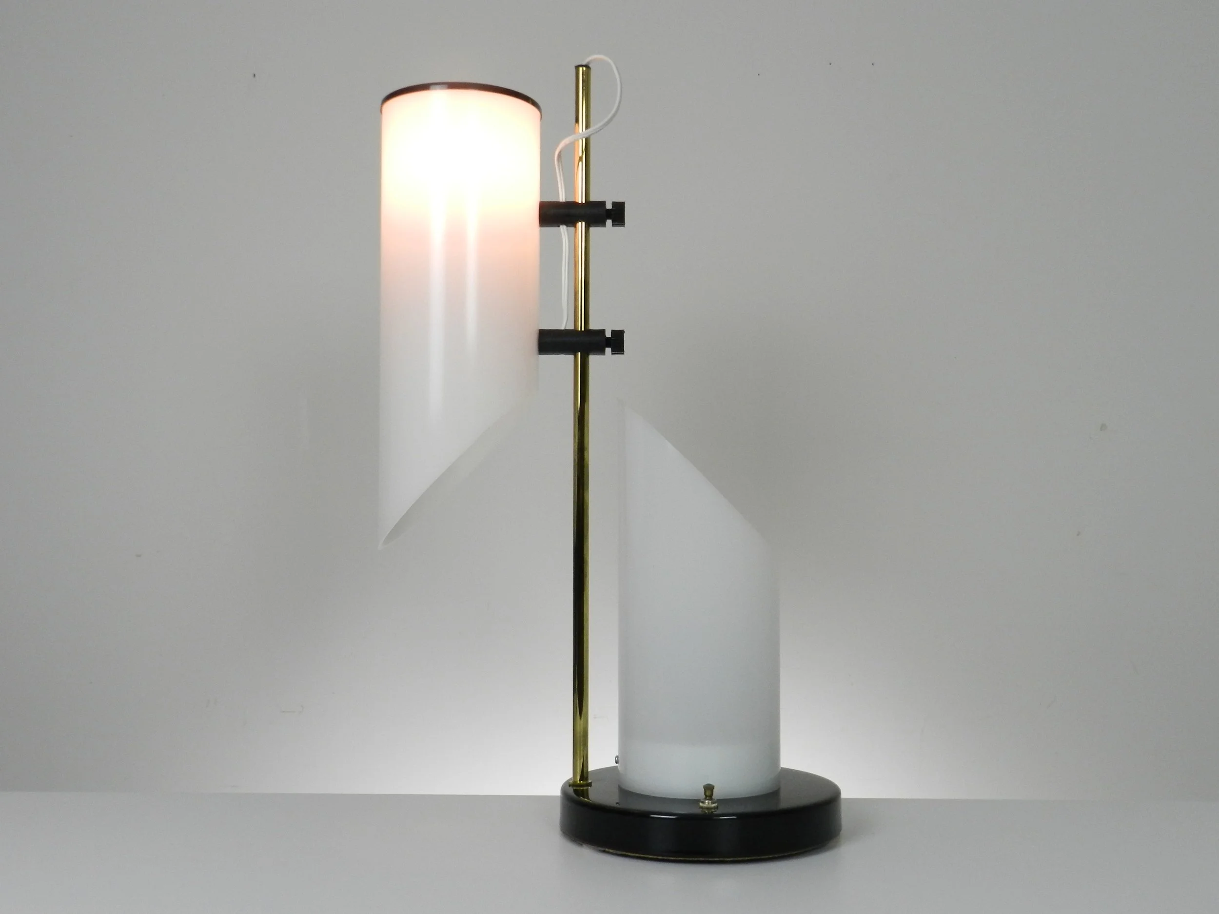 Vintage modern lamp in acrylic, brass and enameled metal.  circa 1970s.