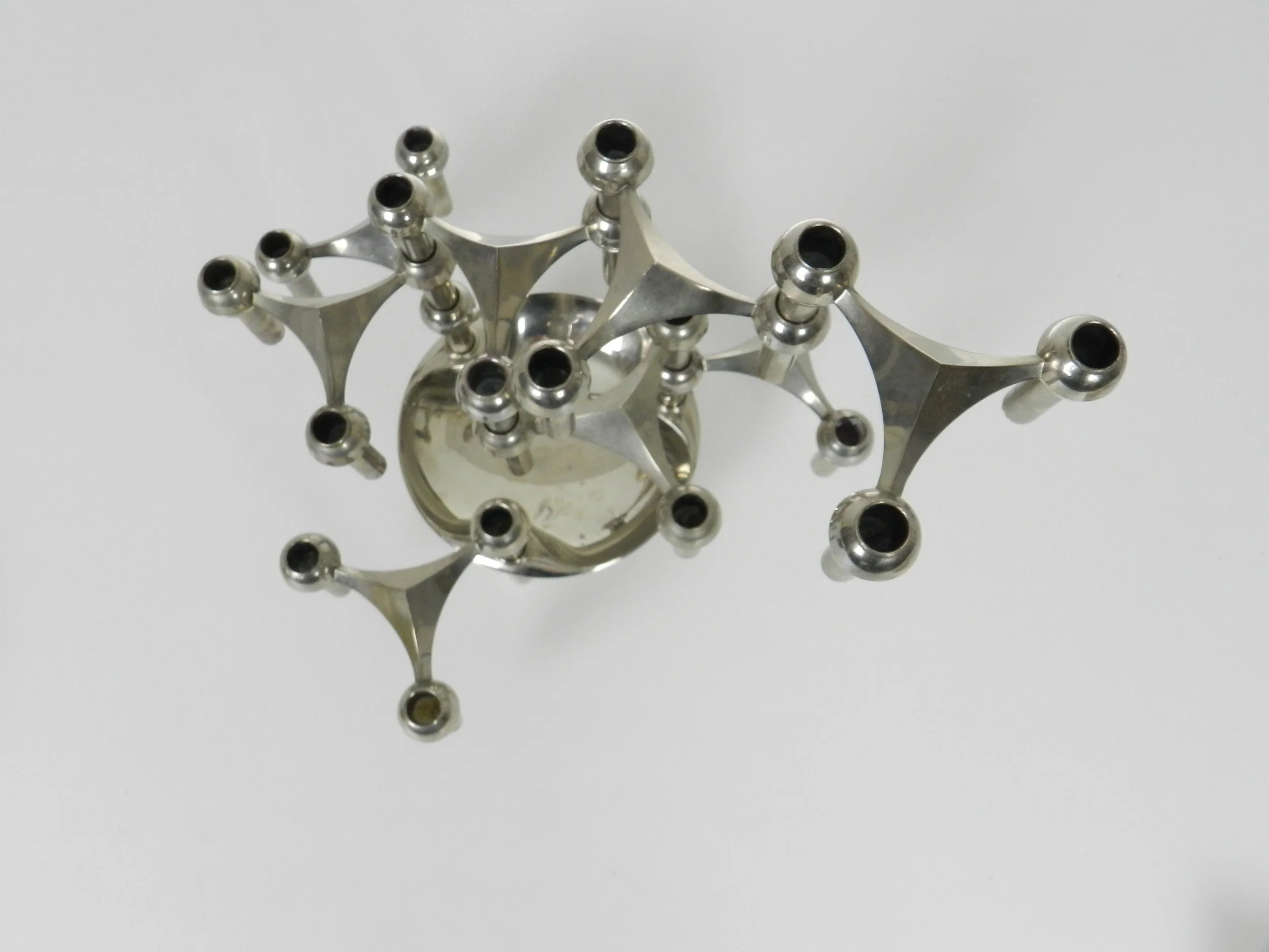Set of 8 vintage chrome modular candle holders/sculpture plus bowl designed by Ceasar Stoffi and Fritz Nagel.  Germany, 1960s.