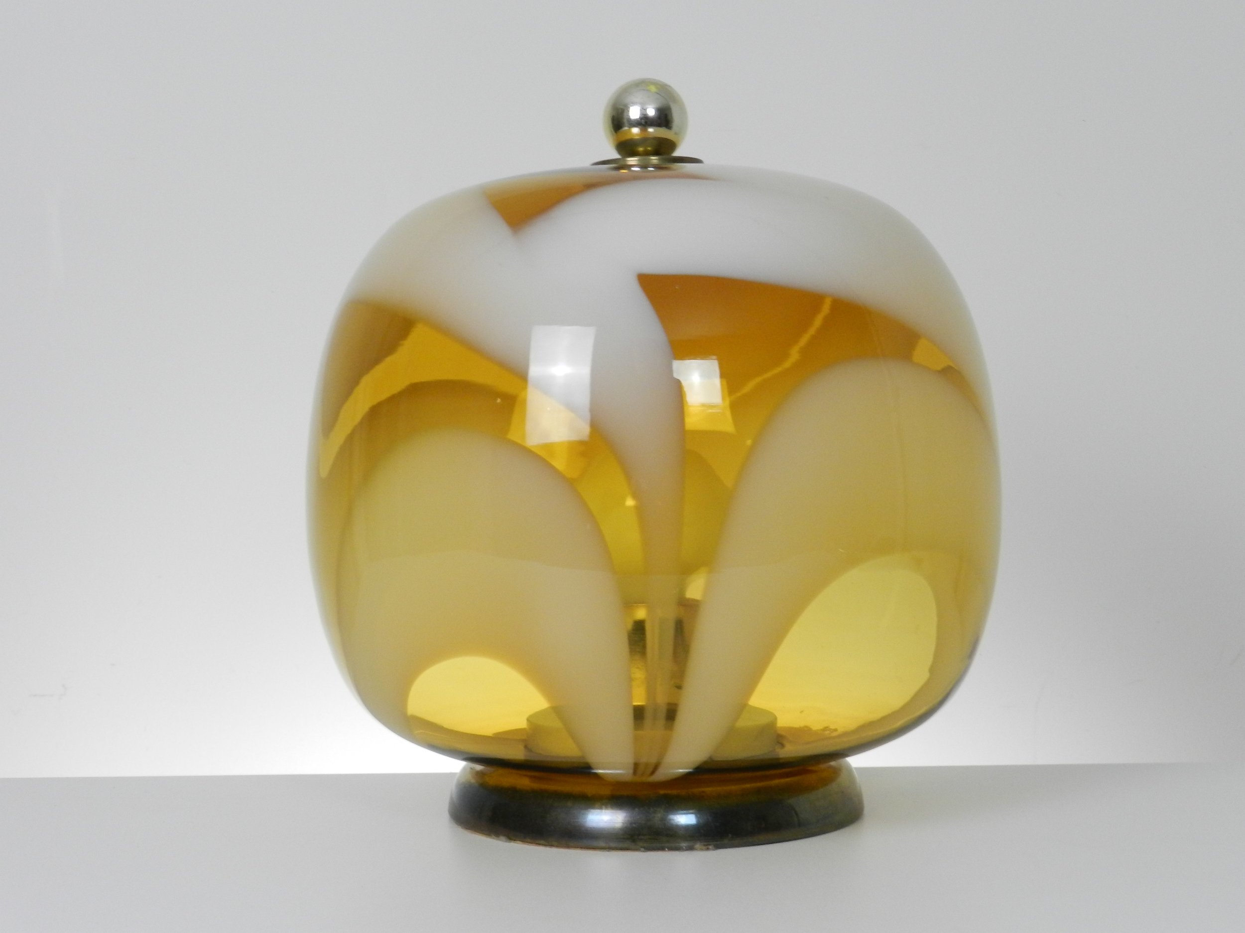 Large Murano glass table lamp on brass and marble base.  Italy, 1960s.
