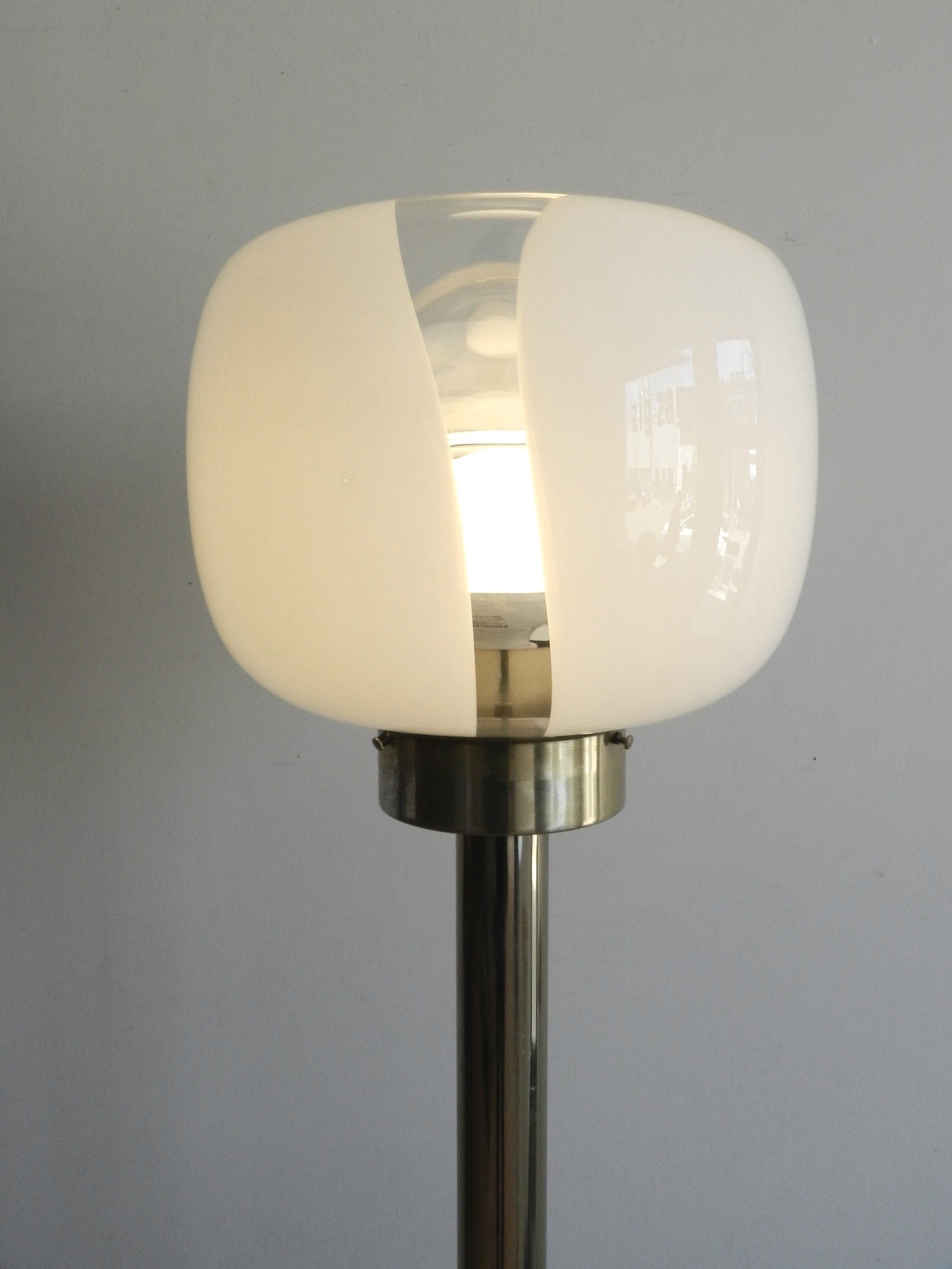 Floor lamp in brass with white and clear molded glass shade by Laurel Lamp Co. USA, 1970s.