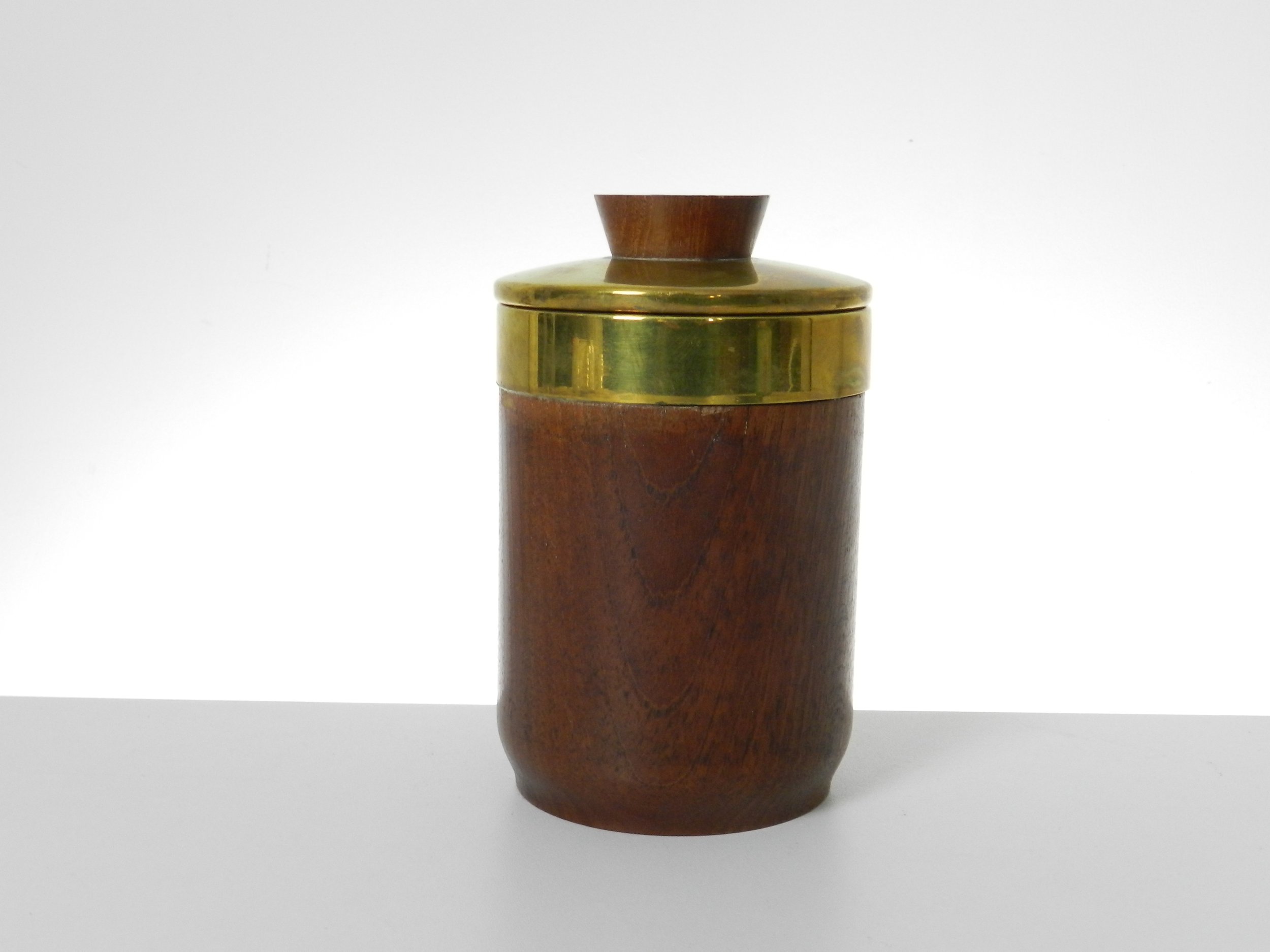 Vintage humidor and silent butler in teak and brass.  Italy, 1960s.