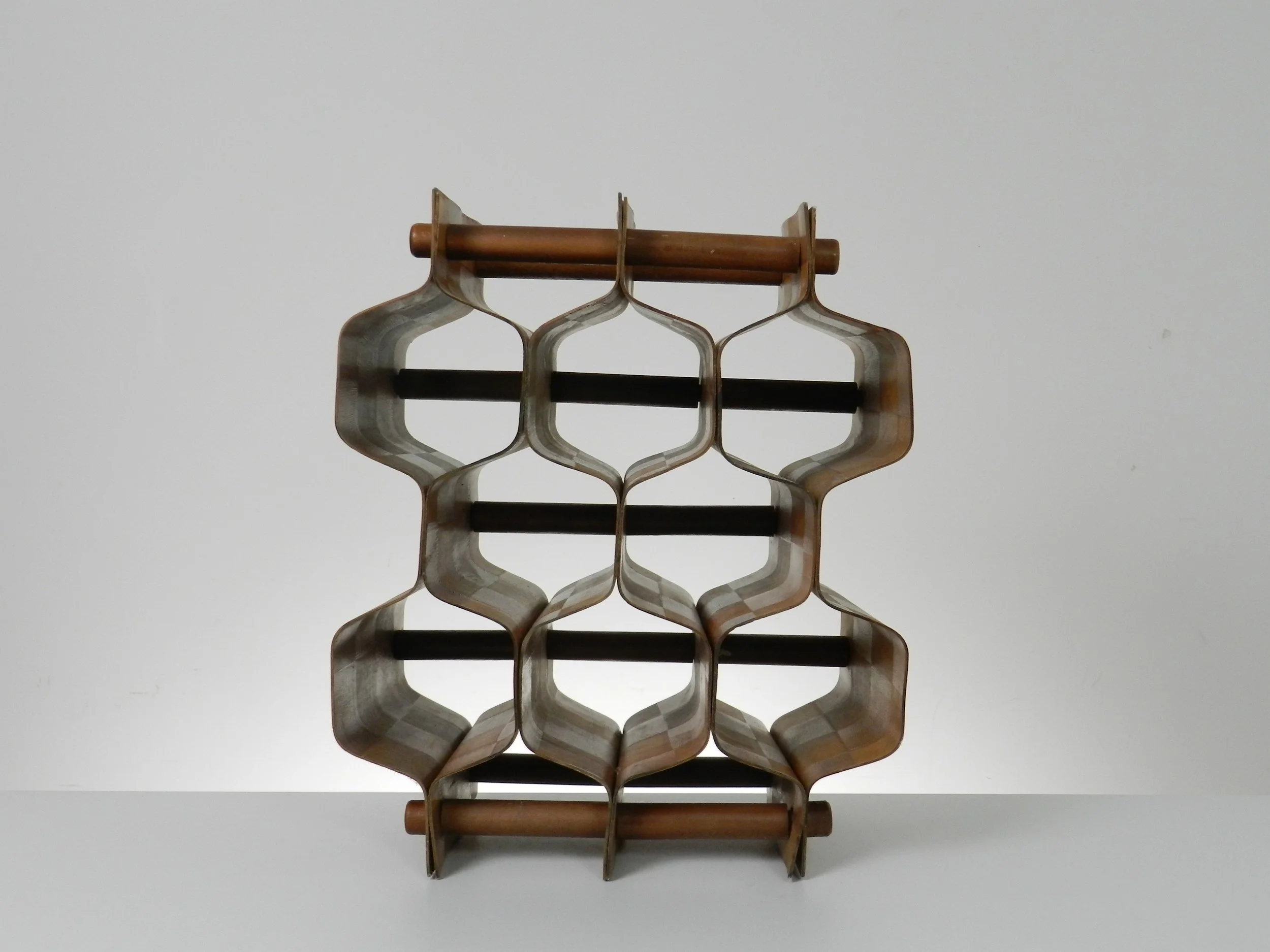 Bent wood wine rack designed by Torsten Johansson for Ab Formtra.  Sweden, 1960s.