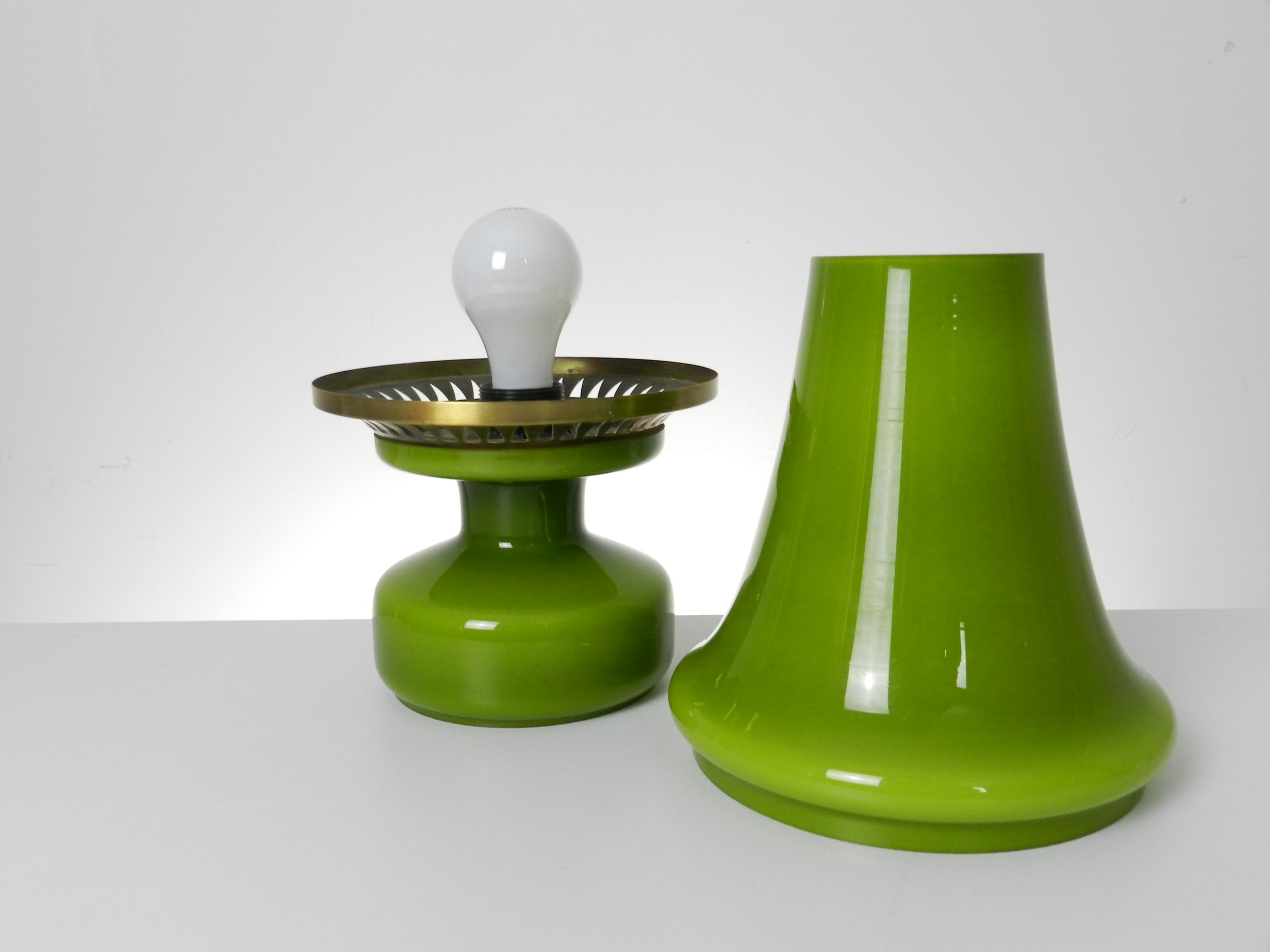 Cased glass and brass B 124 lamps designed by Hans-Agne Jakobsson.  Sweden, 1960s.