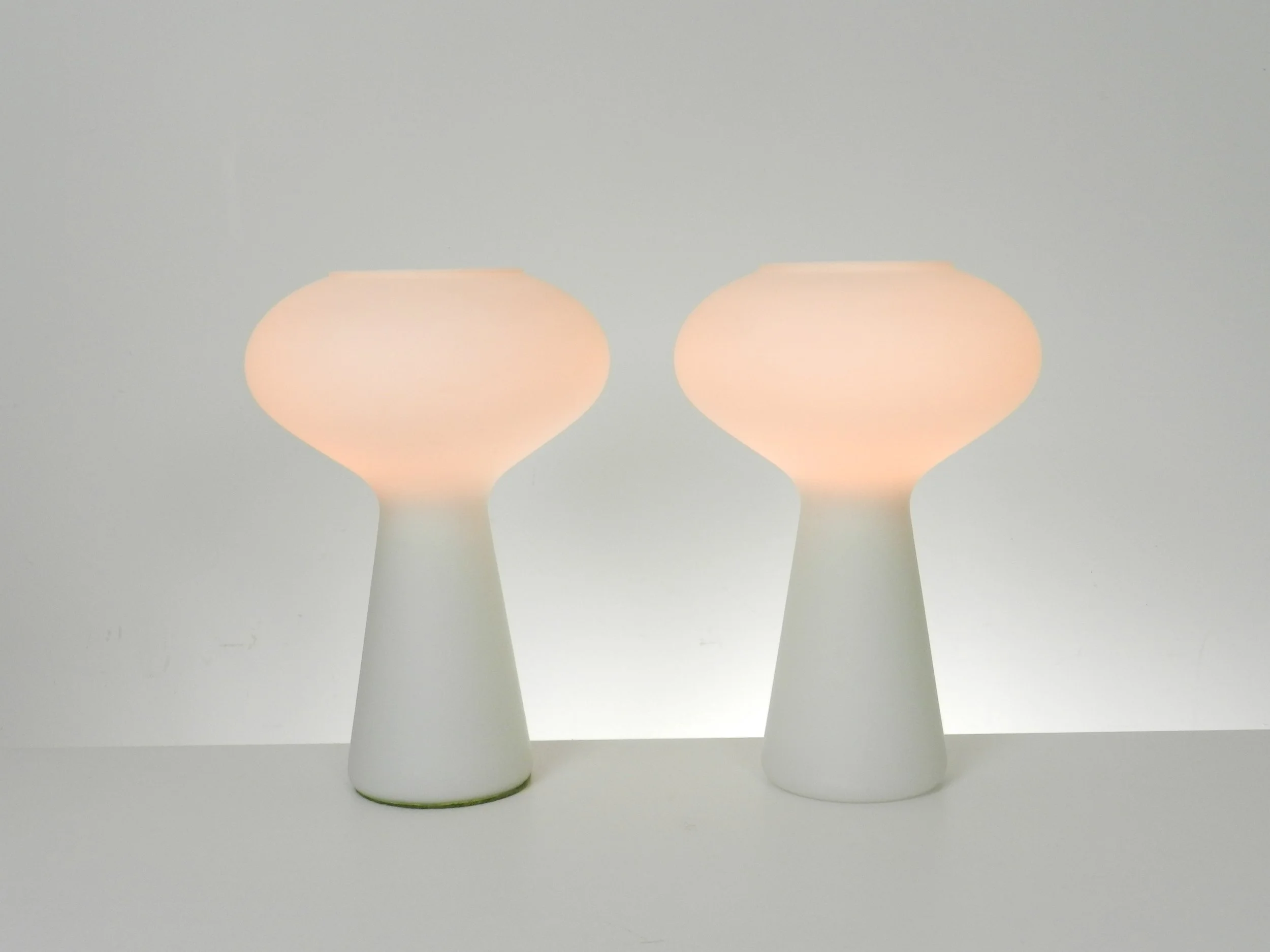 Pair of opaline glass lamps designed by Lisa Johansen-Pape.   Finland, 1960s.