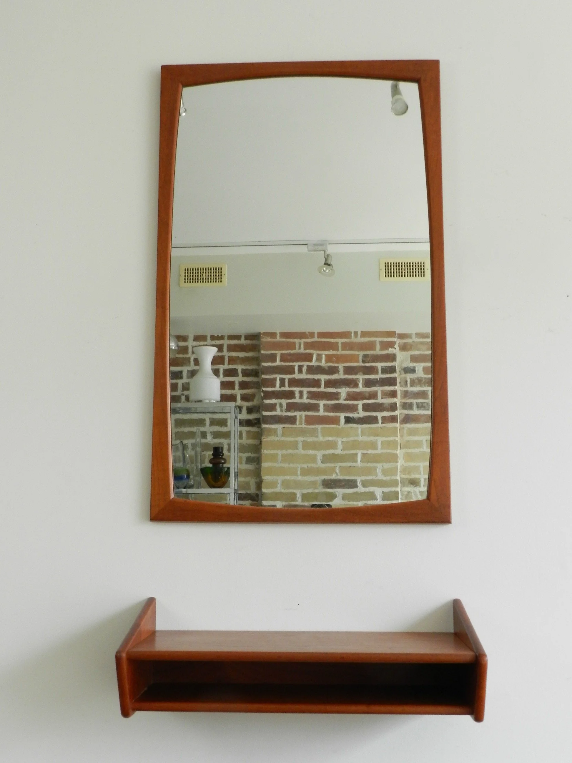 DTeak entry mirror and shelf by Askel Kjersgaard.  Denmark, 1960s.