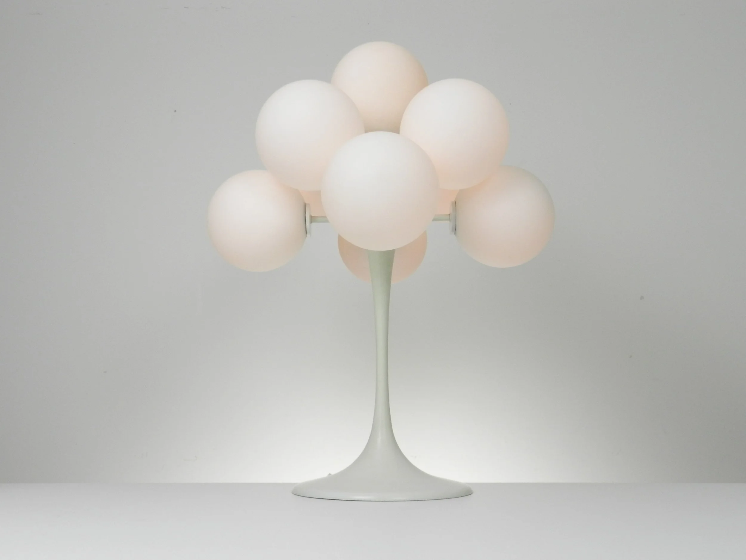 Modernist lamp designed by Eva Renee Nele for Temde. White lacquered metal and opal glass.  Switzerland, 1960s.